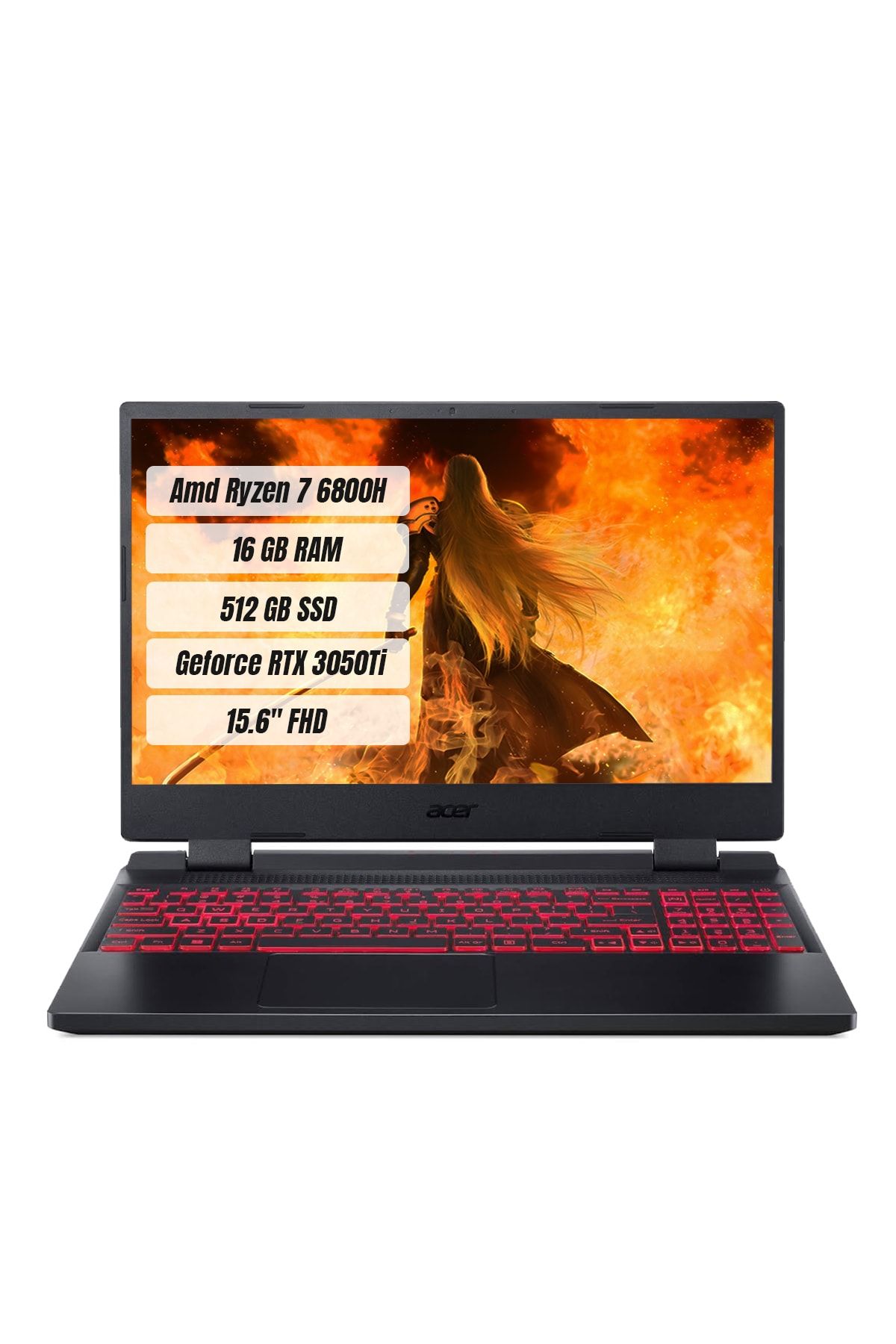 ACER Nitro 5 An515-46 R7 6800h 16 Gb 512 Gb Ssd Rtx3050ti Dos 15.6 Fhd 165 Hz Notebook Nh.qgyey.004