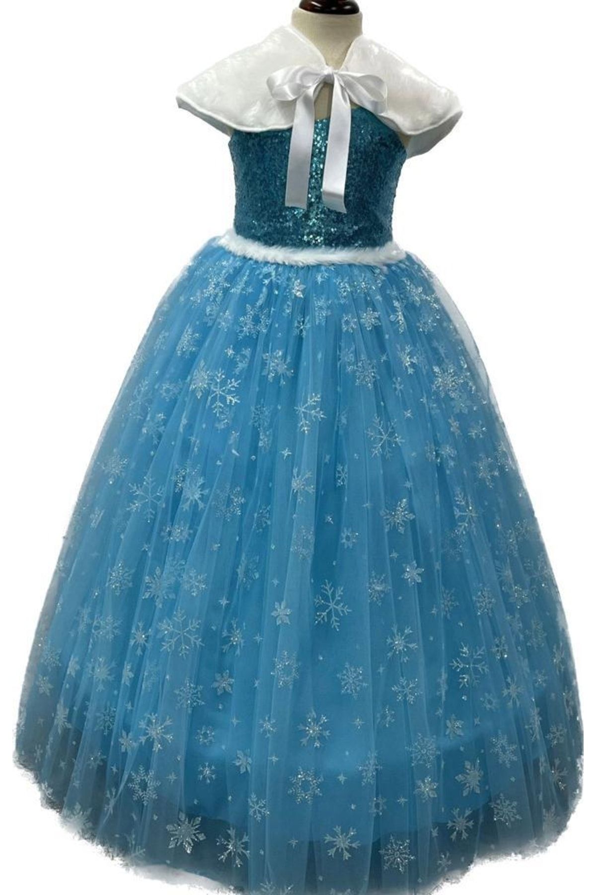 BUTİKHAPPYKİDS Kız Çocuk Frozen Elsa Kostümü Askılı Bolero Lu Takım Taç Asa Saç Eldiven  23 Nisan Kıyafeti