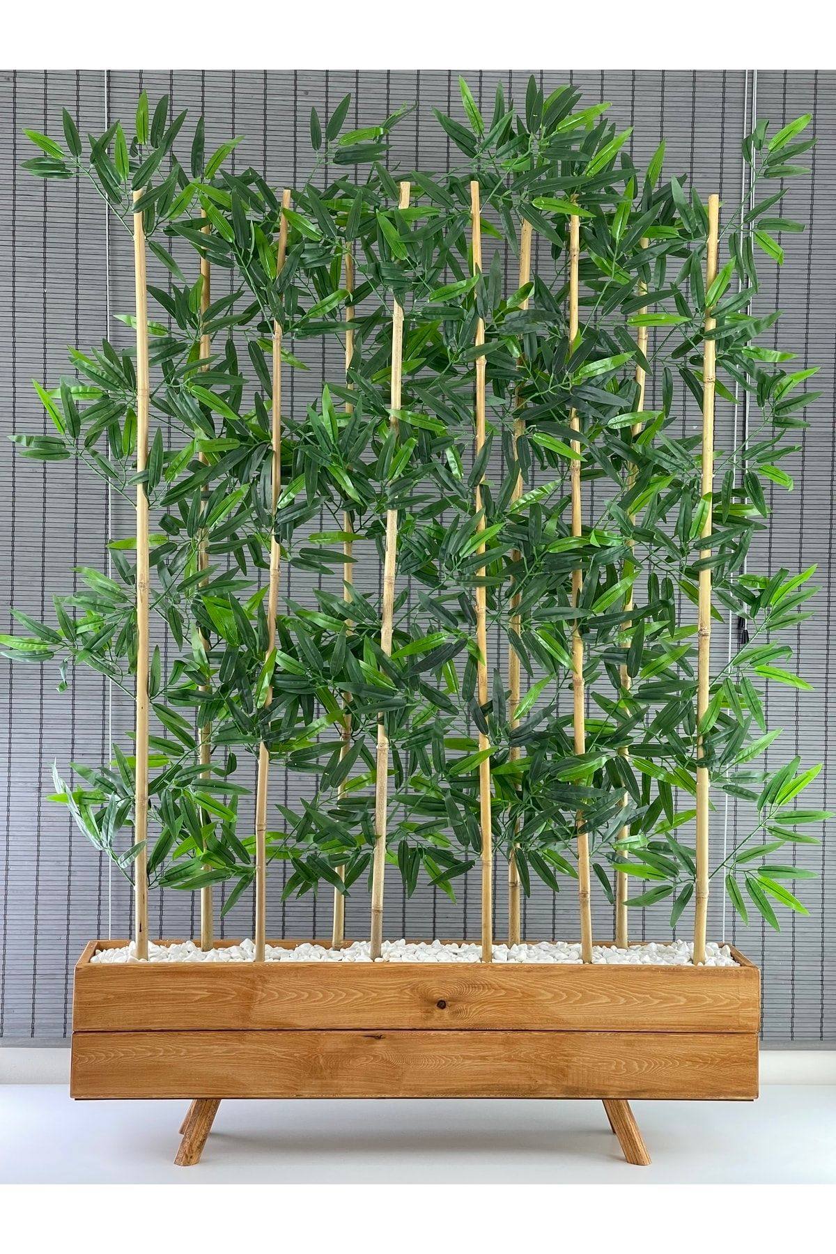 Bahçem Ahşap Çam 1mt Saksılı 10 Bambu Gövdeli 180cm Dikdörtgen Yapay Yapraklı Dekoratif Bambu Seperatör