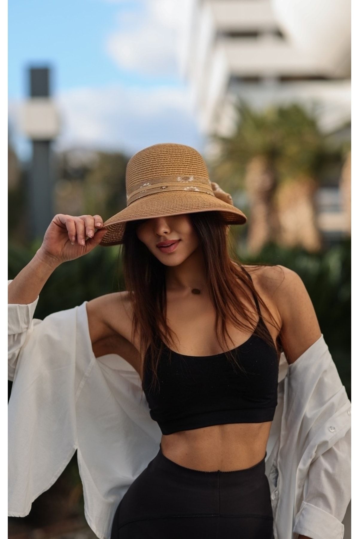 LULO Kadın Şık Tarz Güneş Hasır Şapkası Geniş Ağızlı Hasır Şapka