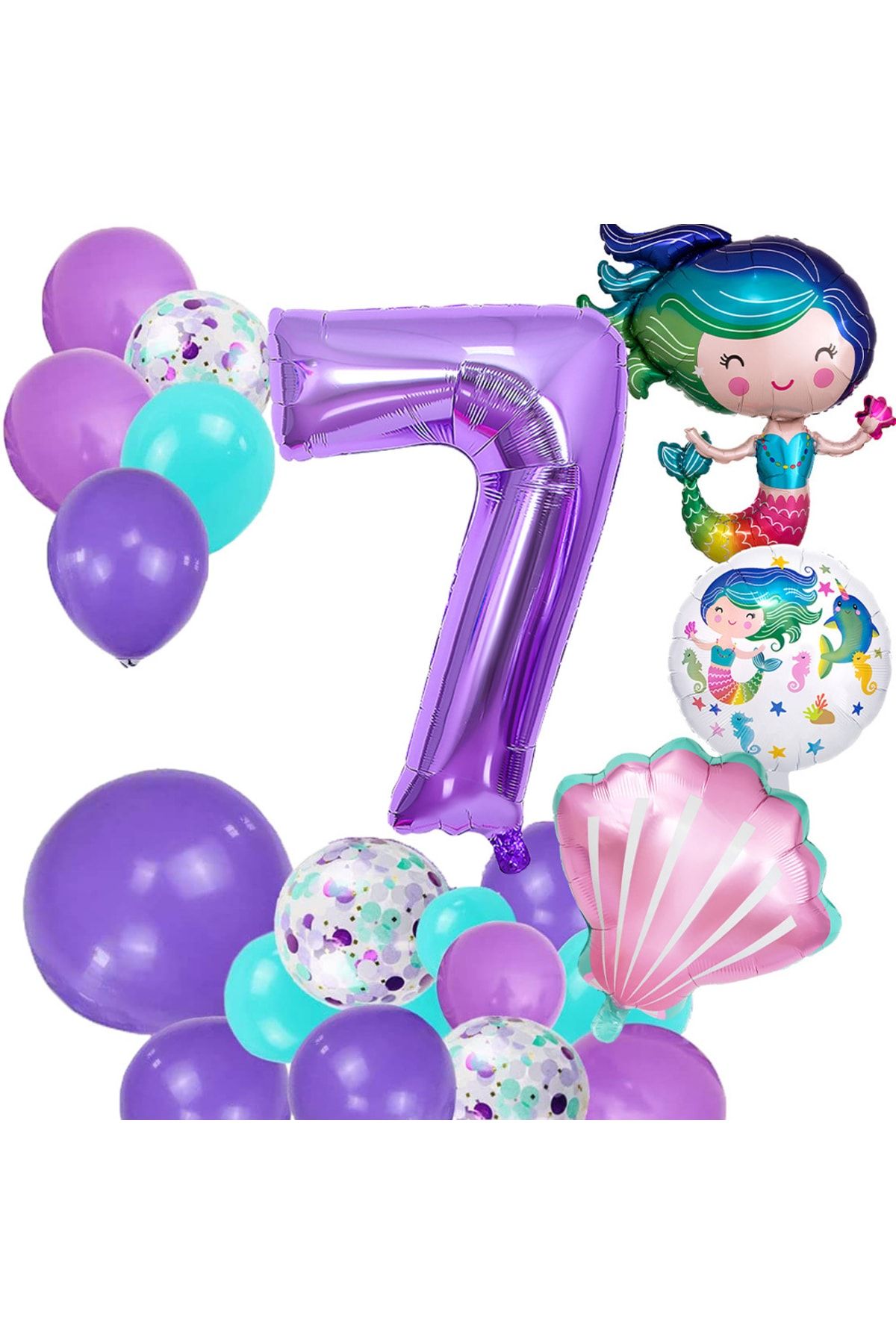 Patladı Gitti 7 Yaş Deniz Kızı Temalı Doğum Günü Parti Kutlama Seti Konsept 2