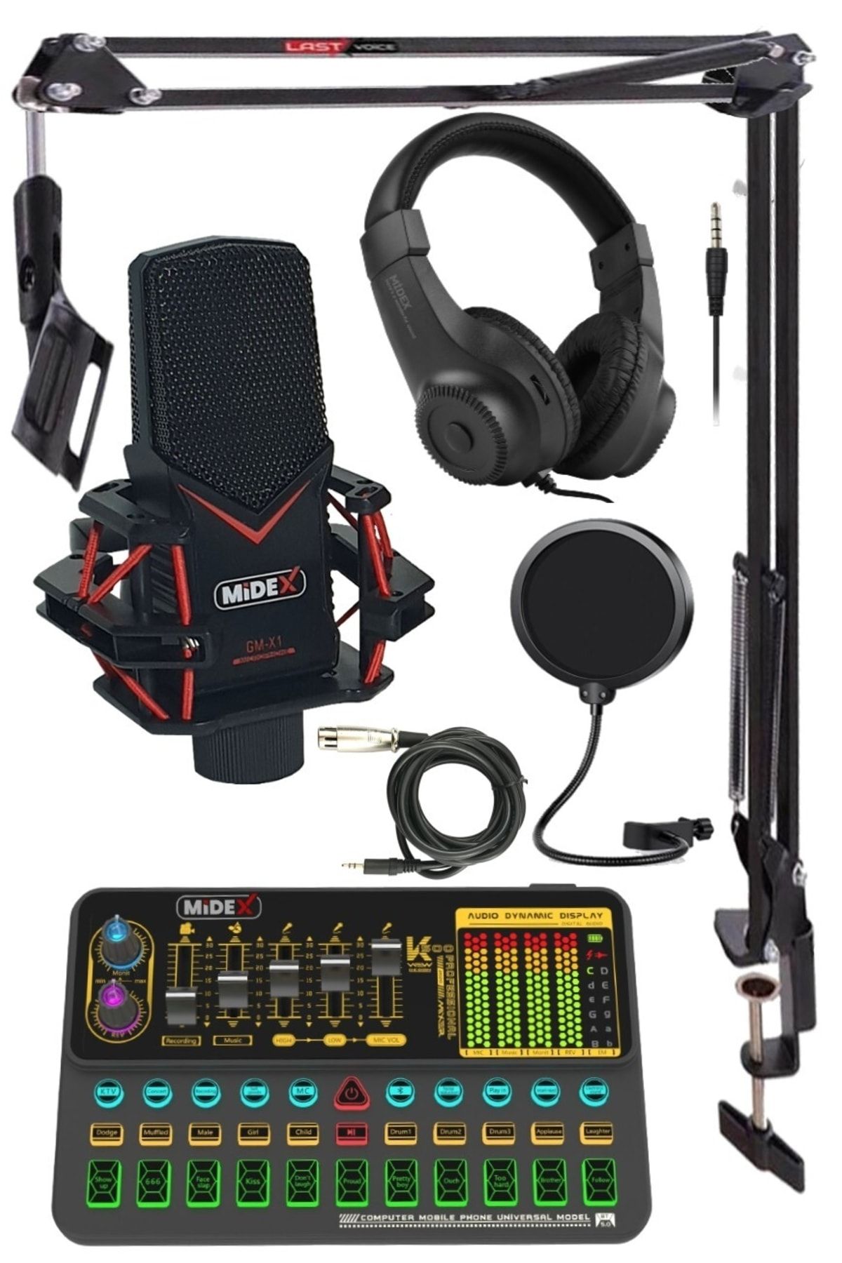 Lastvoice Midex Gmx-1 Platinium Head Set Condenser Mikrofon Ses Kartı Kulaklık Canlı Yayın Paketi (PC TELEFON)