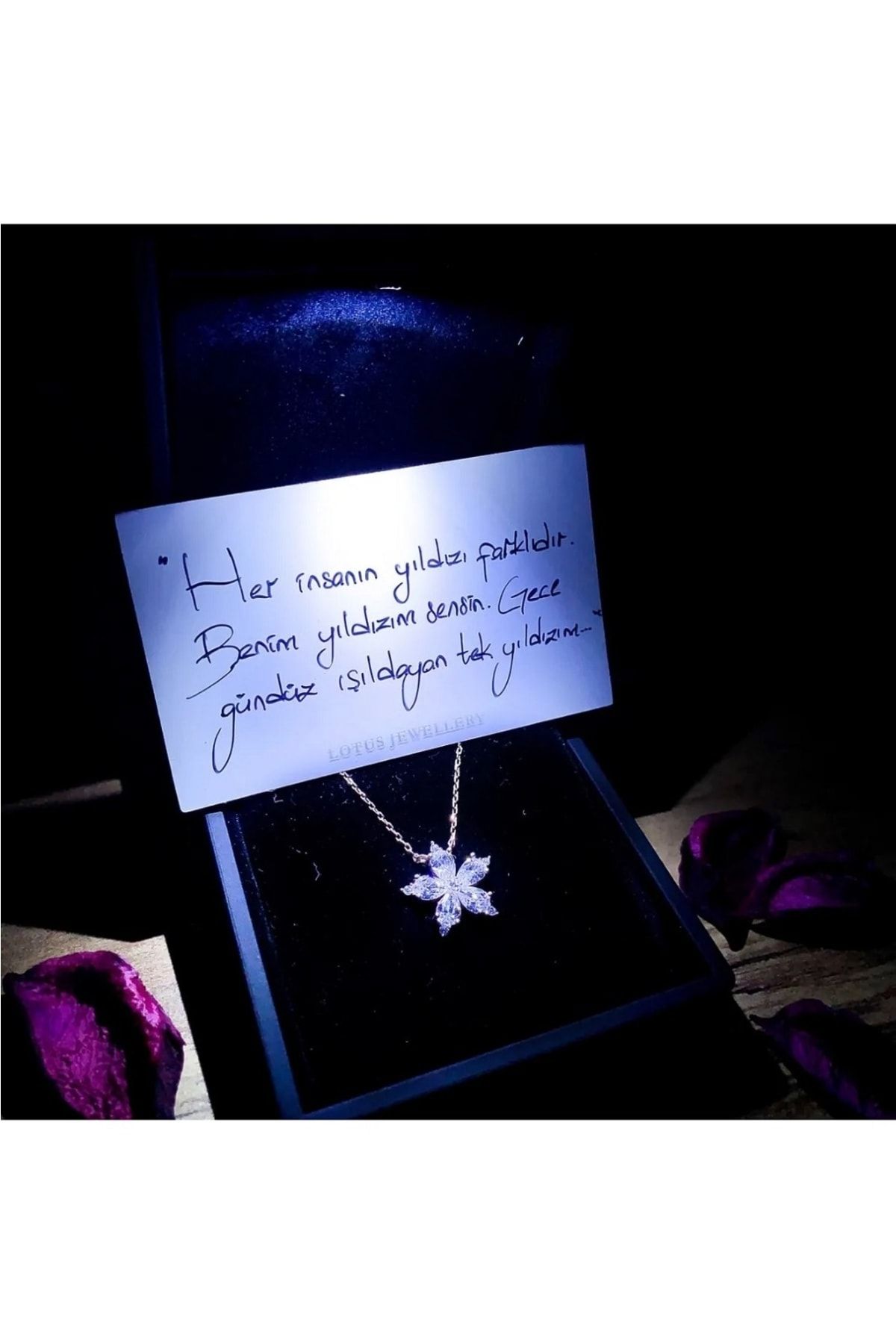 LOTUS JEWELLERY Yıldız Çiçeği Kolye & Işıklı Kolye Kutusu | 925 Ayar Gümüş Kolye