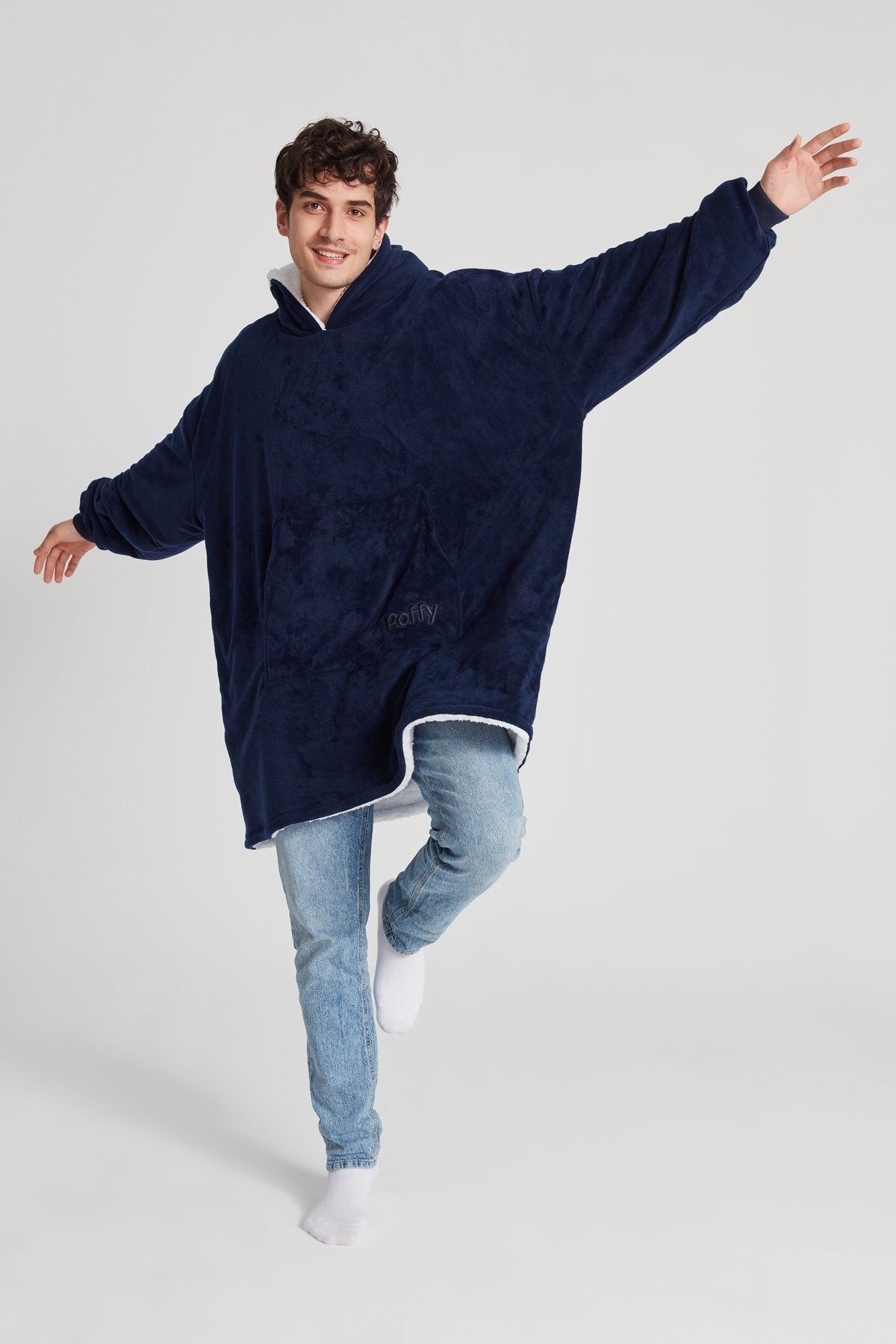 POFFY Oversize Giyilebilir Battaniye Tek Beden Çok Rahat Unisex Hoodie Peluş Kapüşonlu Sweatshirt