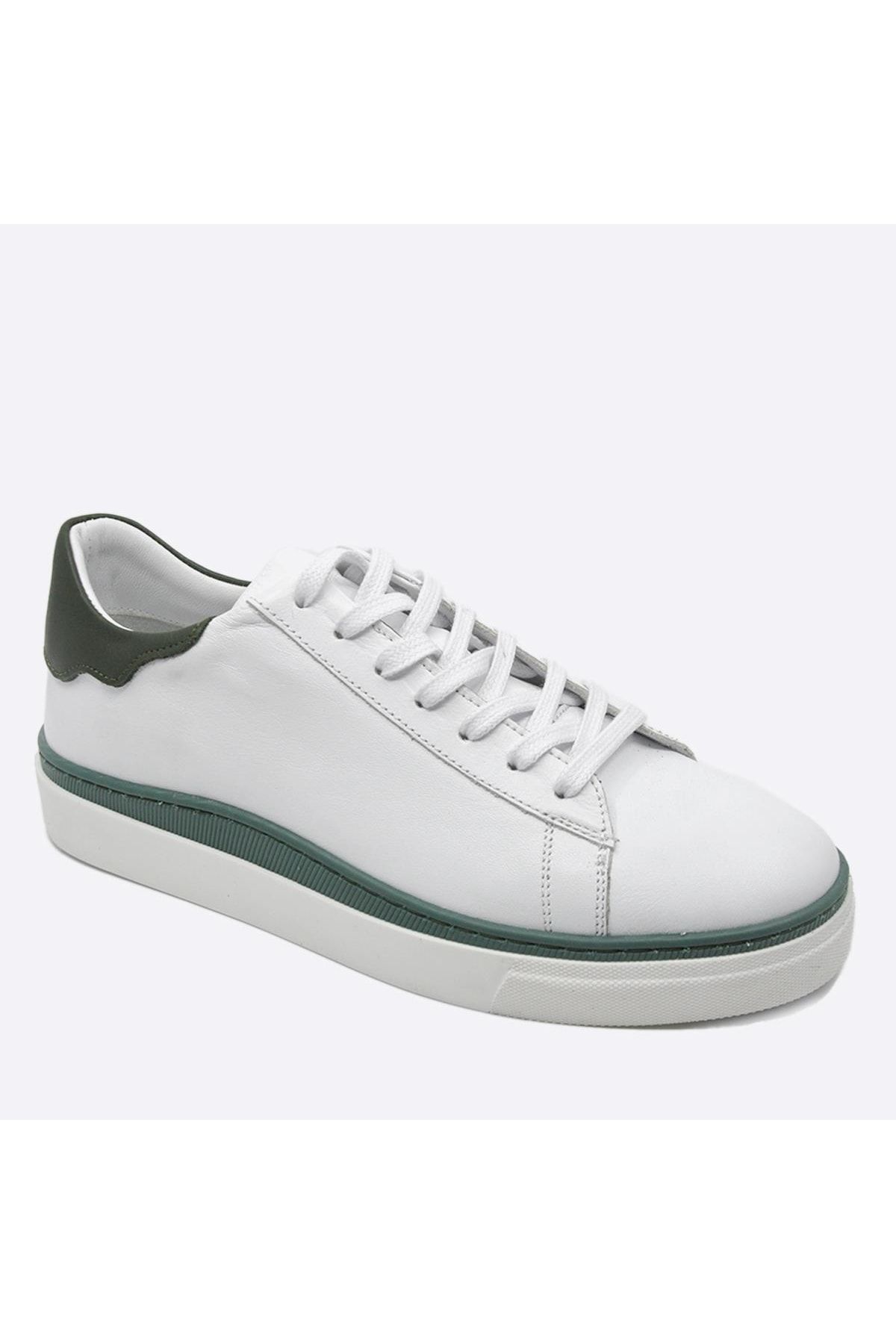 Fosco Hakiki Deri Sneaker Erkek Ayakkabı Beyaz Yeşil 9842