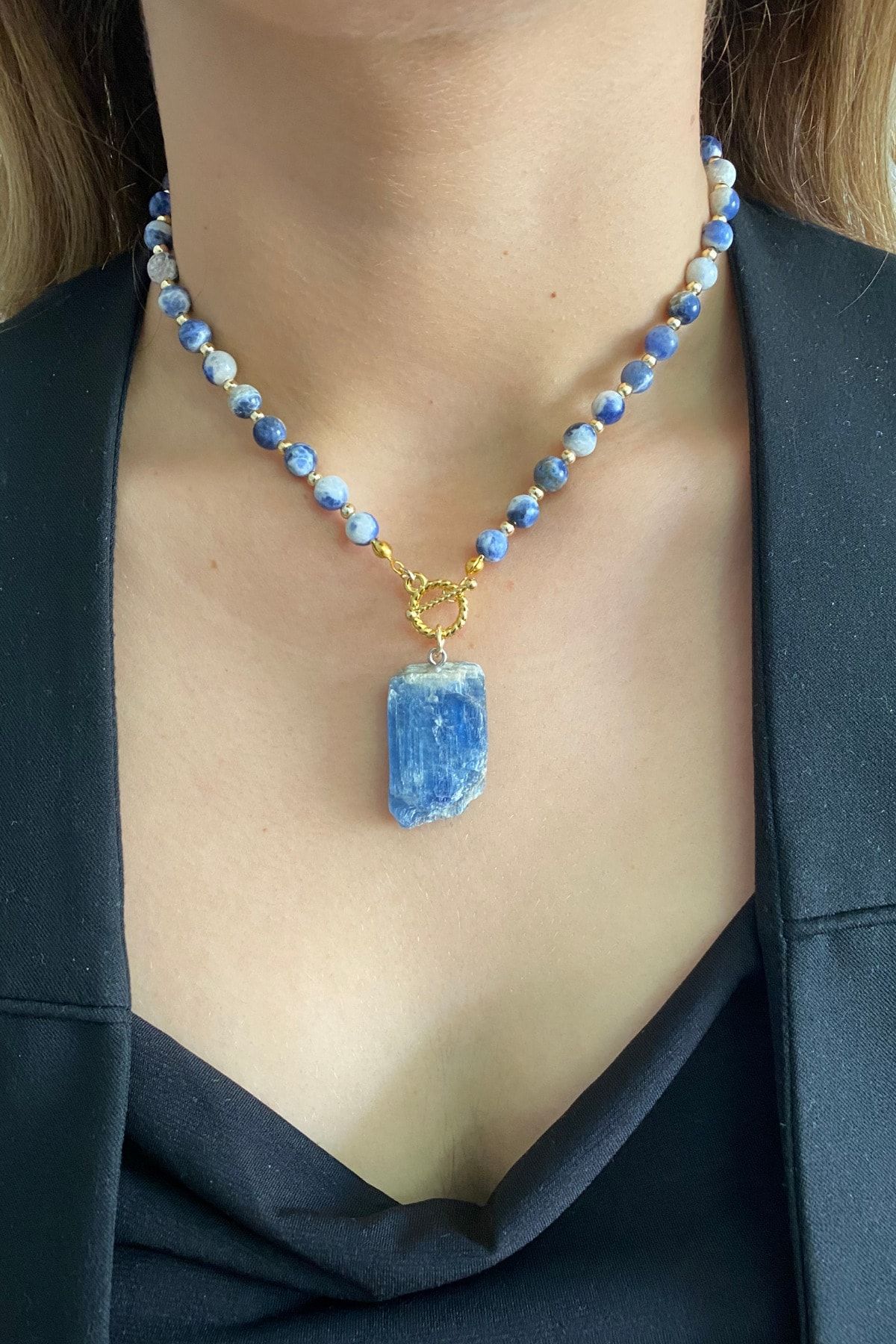 Suerte Accessories Sodalit Doğaltaşlı Lapis Lazuli Doğaltaş Uçlu El Yapımı Özel Tasarım Kolye