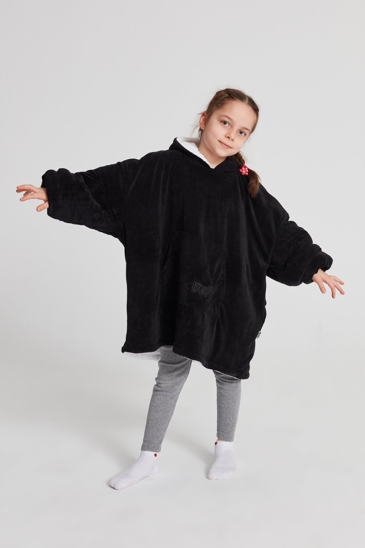 POFFY Çocuk Oversize Giyilebilir Battaniye Tek Beden 12 Yaş Altı Unisex Peluş Kapüşonlu Sweatshirt