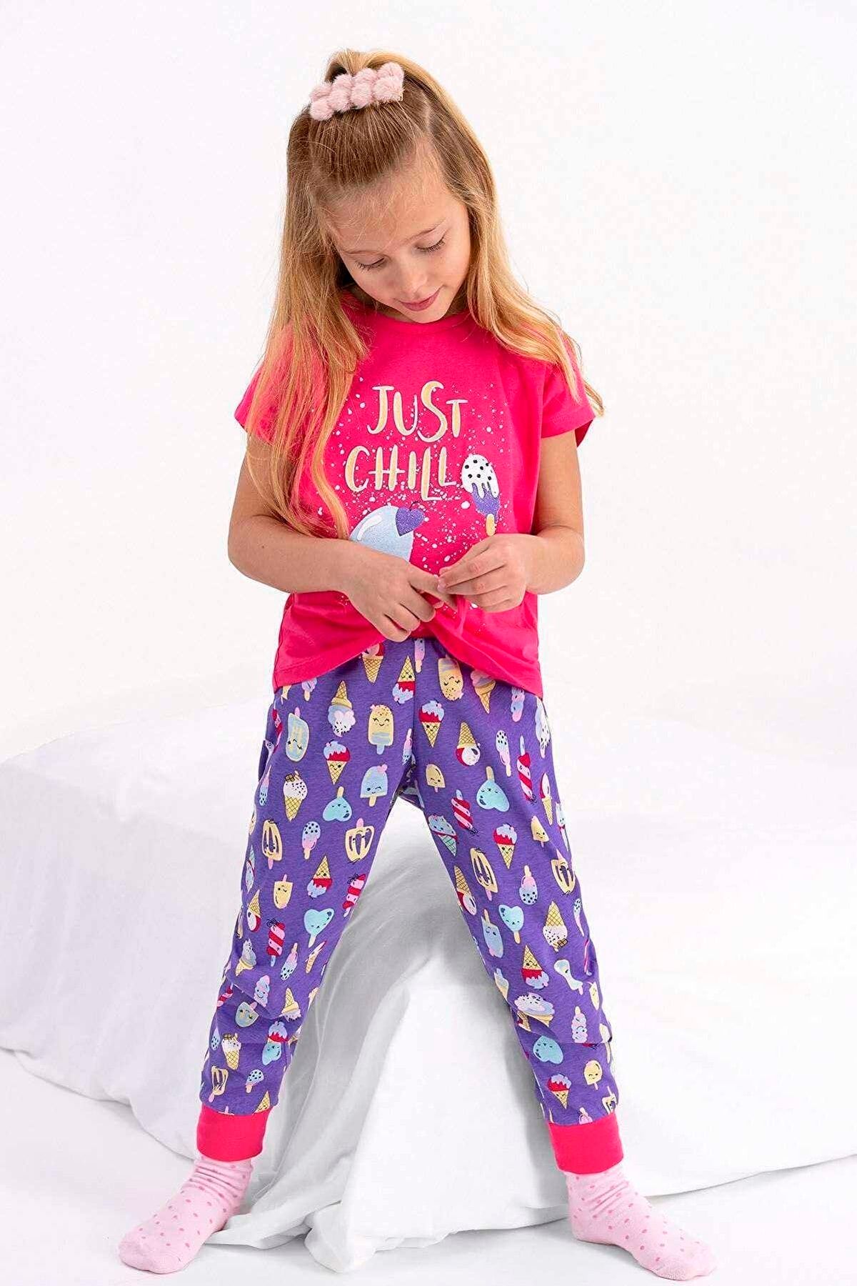 Rolypoly Kız Çocuk Fuşya Kısa Kol Pijama Takımı - Rp2430-c