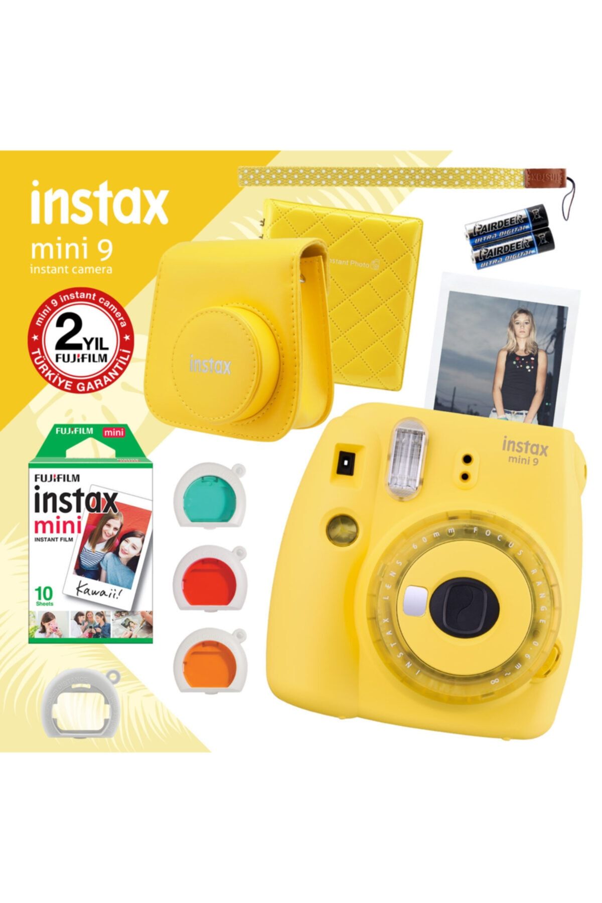 Fujifilm Instax mini 9 Sarı Fotoğraf Makinesi ve Hediye Seti 2