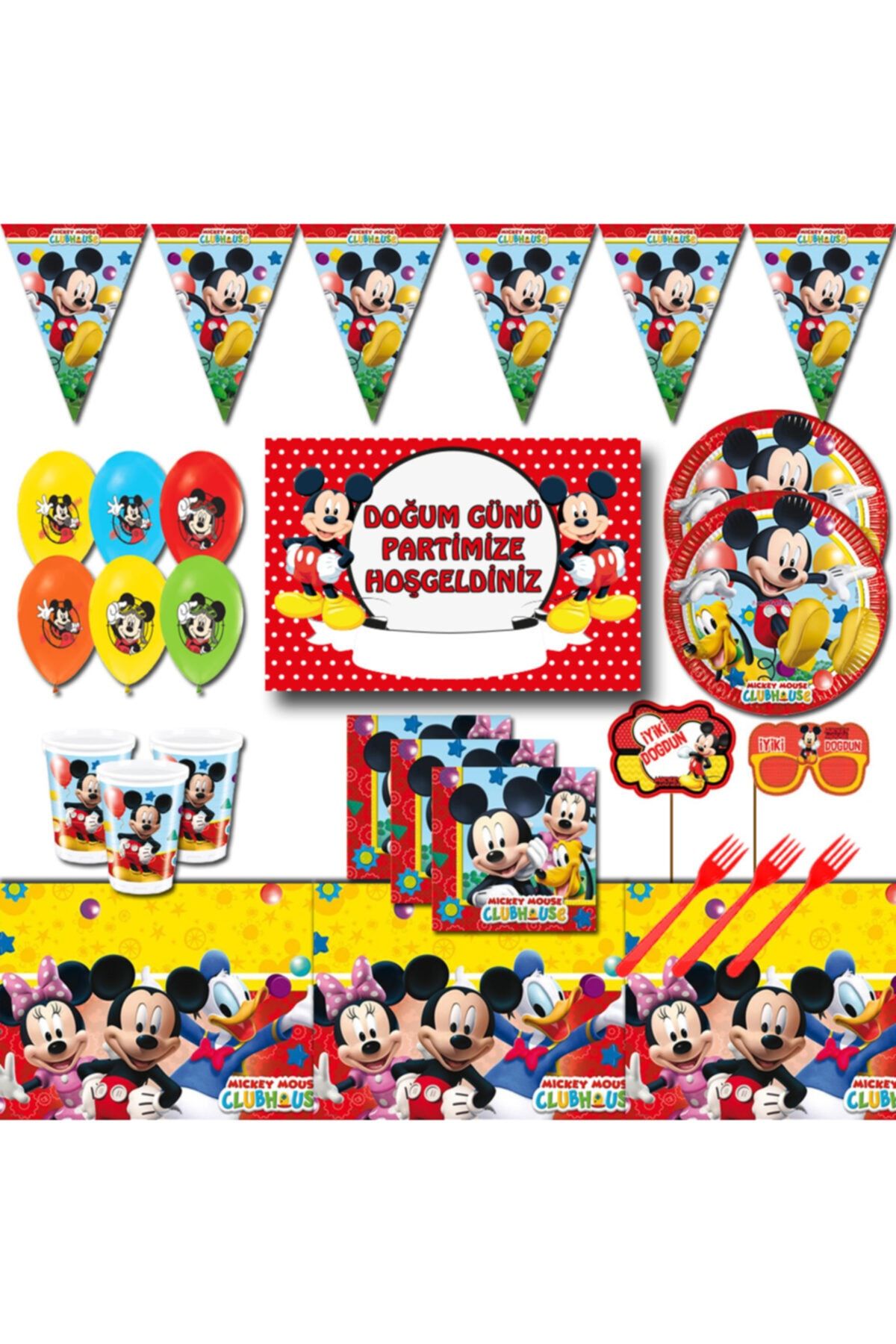Mickey Mouse Afişli 8 Kişilik Doğum Günü Parti Malzemeleri Seti