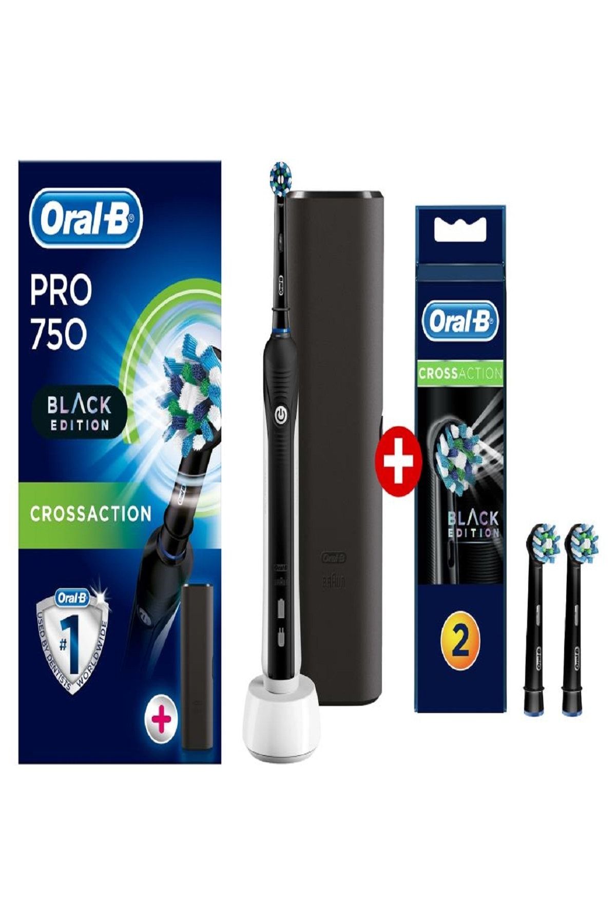 Oral-B Pro 750 Şarjlı Siyah Diş Fırçası +2'li Yedek Siyah Başlık