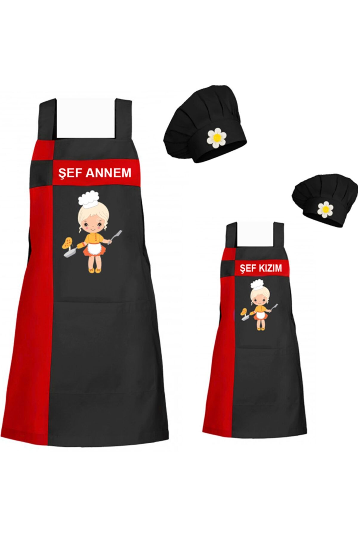 medusaforma Anne Kız Önlük Takım Çocuk Aşçı Kıyafeti Master Şef Mutfak Önlüğü Chef Şef Önlük Kombinleri