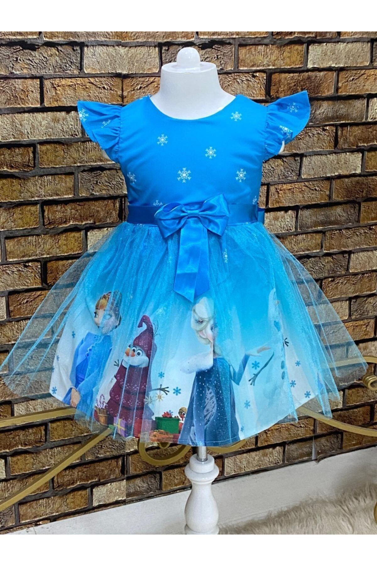 Pumpido Kız Çocuk Mavi Frozen Elsa Elbise