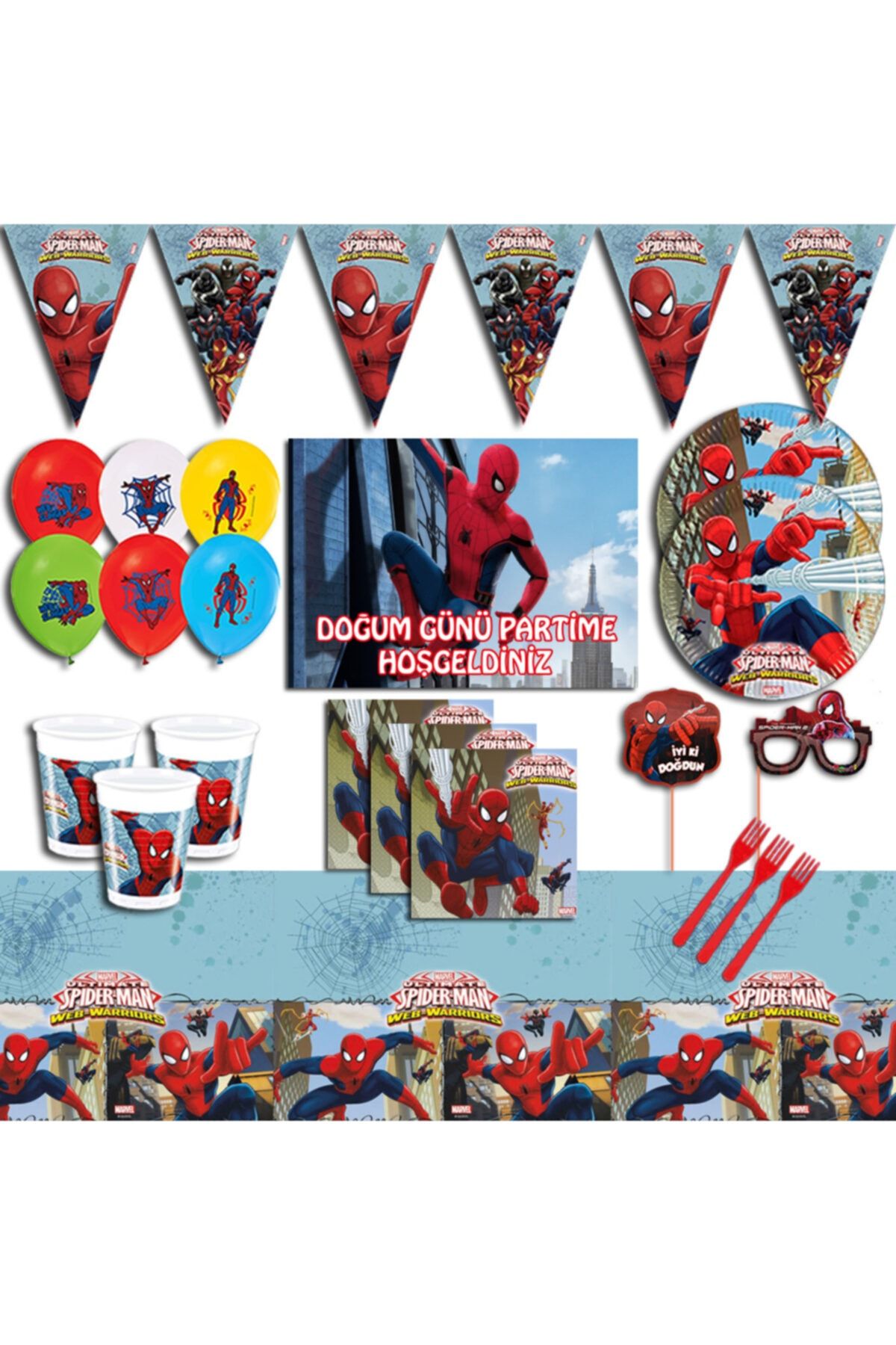Spiderman Örümcek Adam Afişli  Doğum Günü Parti Malzemeleri Seti 24 Kişilik