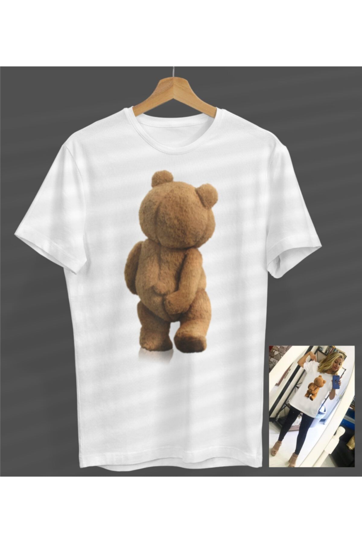NOVUMUS Unisex Kadın-erkek Teddy Bear Özel Tasarım Tasarım Beyaz Yuvarlak Yaka T-shirt