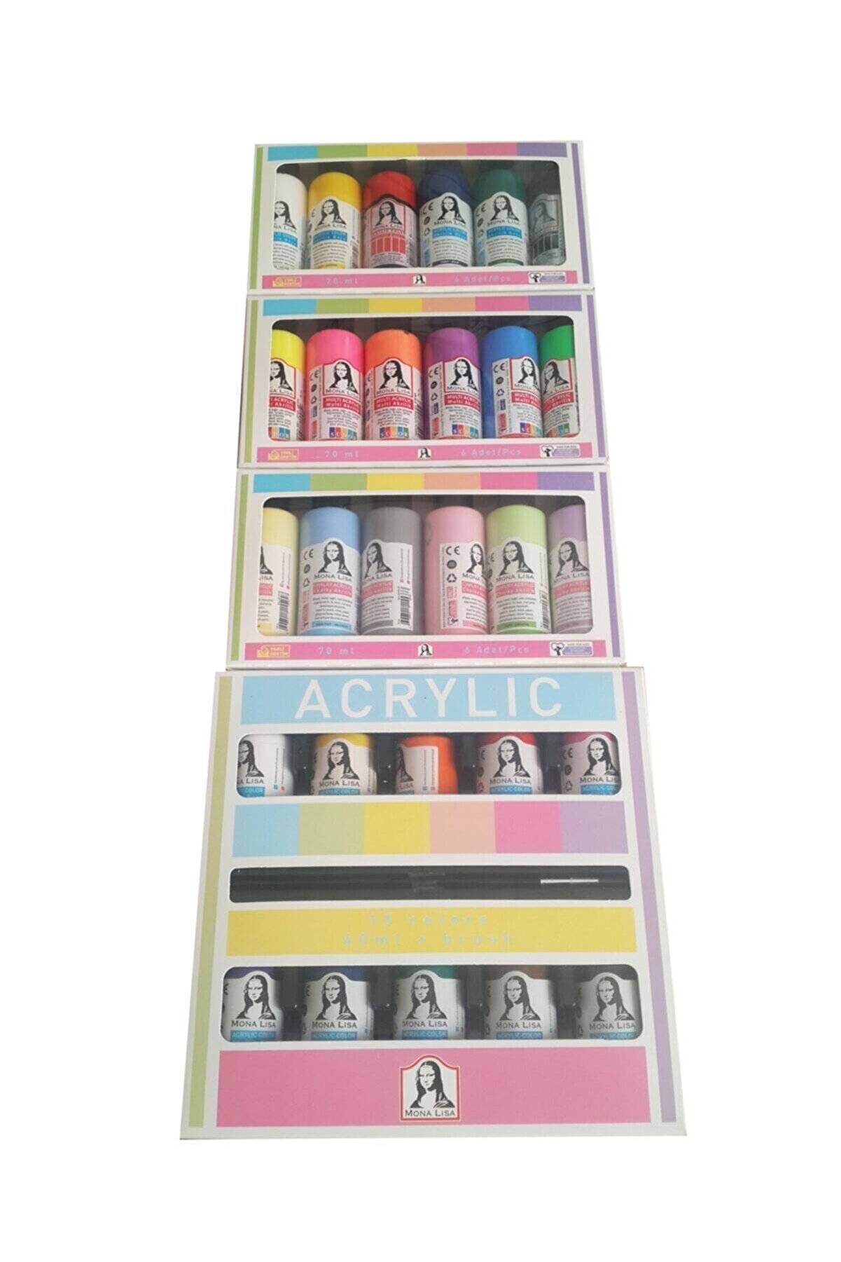 Südor Ahi Akrilik Boya 10 Renk 40ml Fırça + Akrilik 6x70 + Chalky Pastel + Multi Fosforlu Komple Set