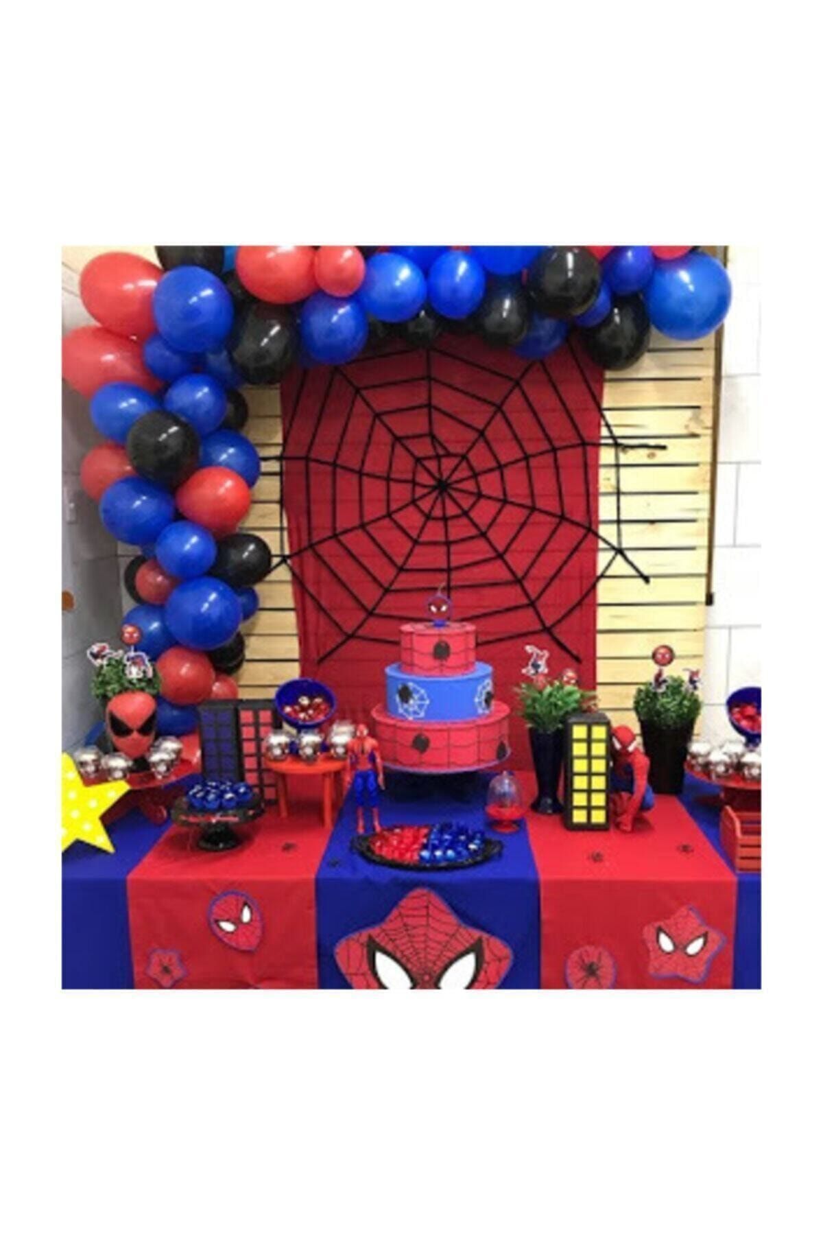 Aşkın Parti Evi Spiderman Konsept 100 Adet Kırmızı Lacivert Balon Ve Zinciri
