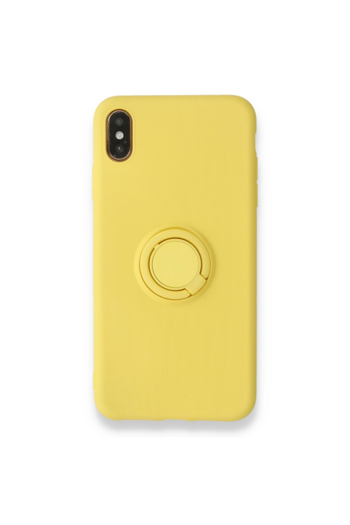 NewFace Iphone X Kılıf Selfie Yüzüklü Standlı Soft Yüzeyli Silikon Kapak Kılıf Sarı