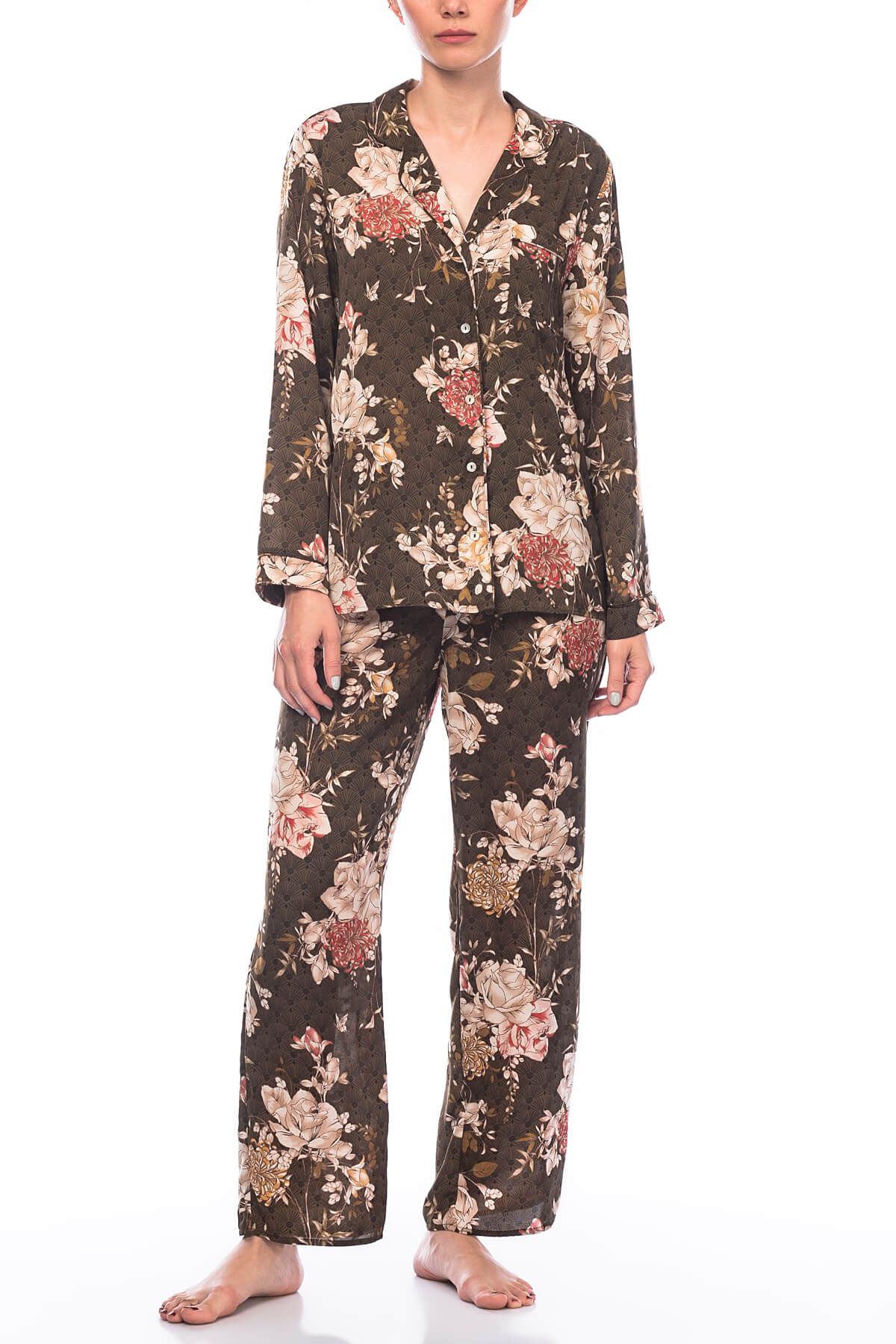 Marks & Spencer Kadın Kahverengi Desenli Pijama Takımı T37006913QJ4