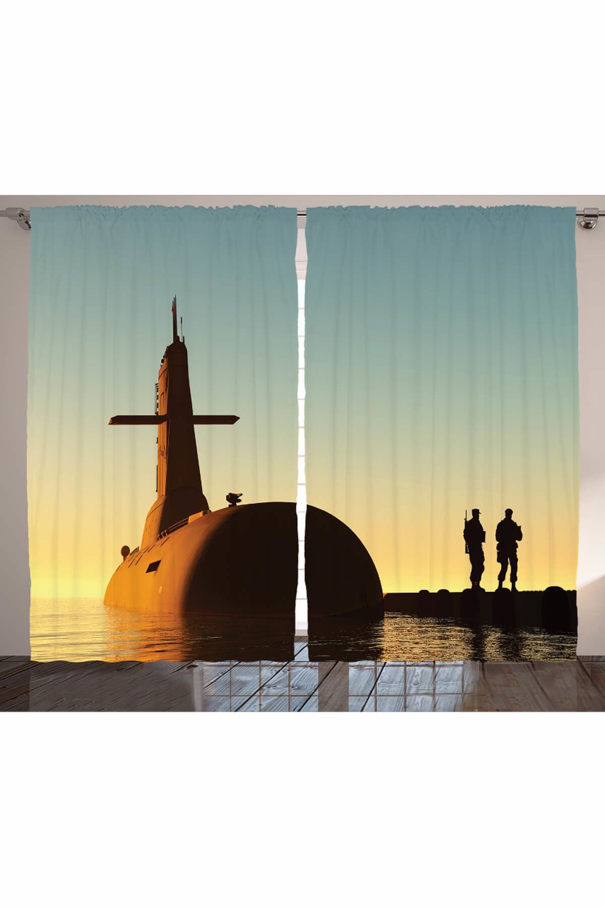 Orange Venue Denizaltı Desenli Fon Perde Asker Deniz Gökyüzü  145 x 270 cm p_19459