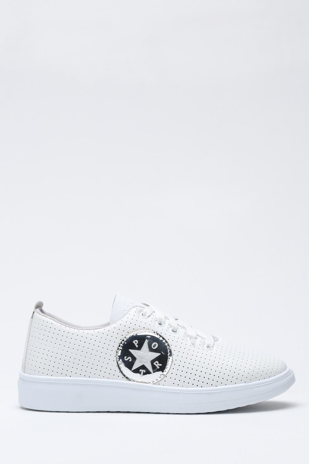 Ayakkabı Modası Beyaz Gümüş Kadın Spor Ayakkabı 1938-9-4213