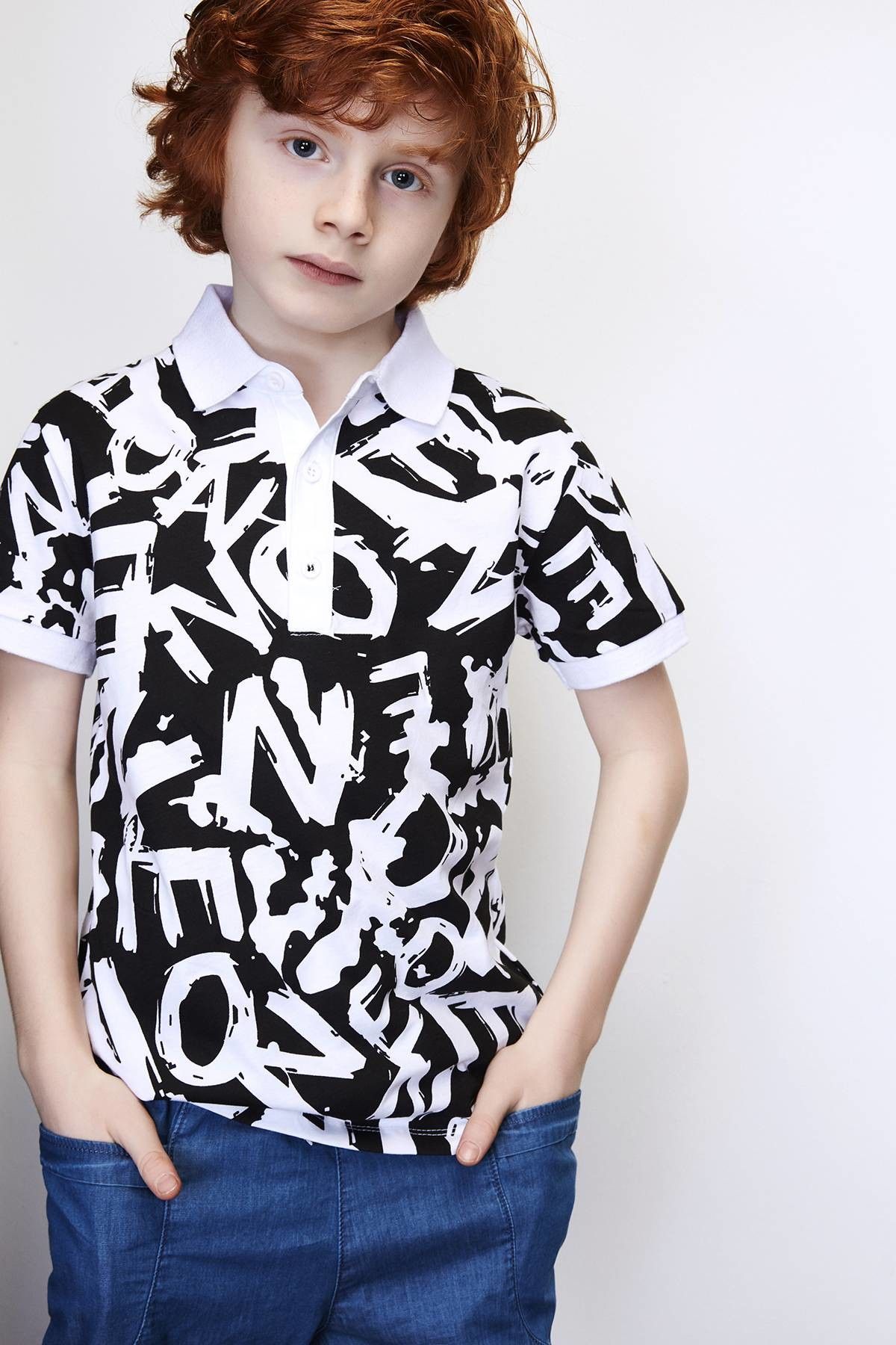 Riccione Siyah Beyaz Desenli Erkek Çocuk Polo T-Shirt 18SS0RR3522