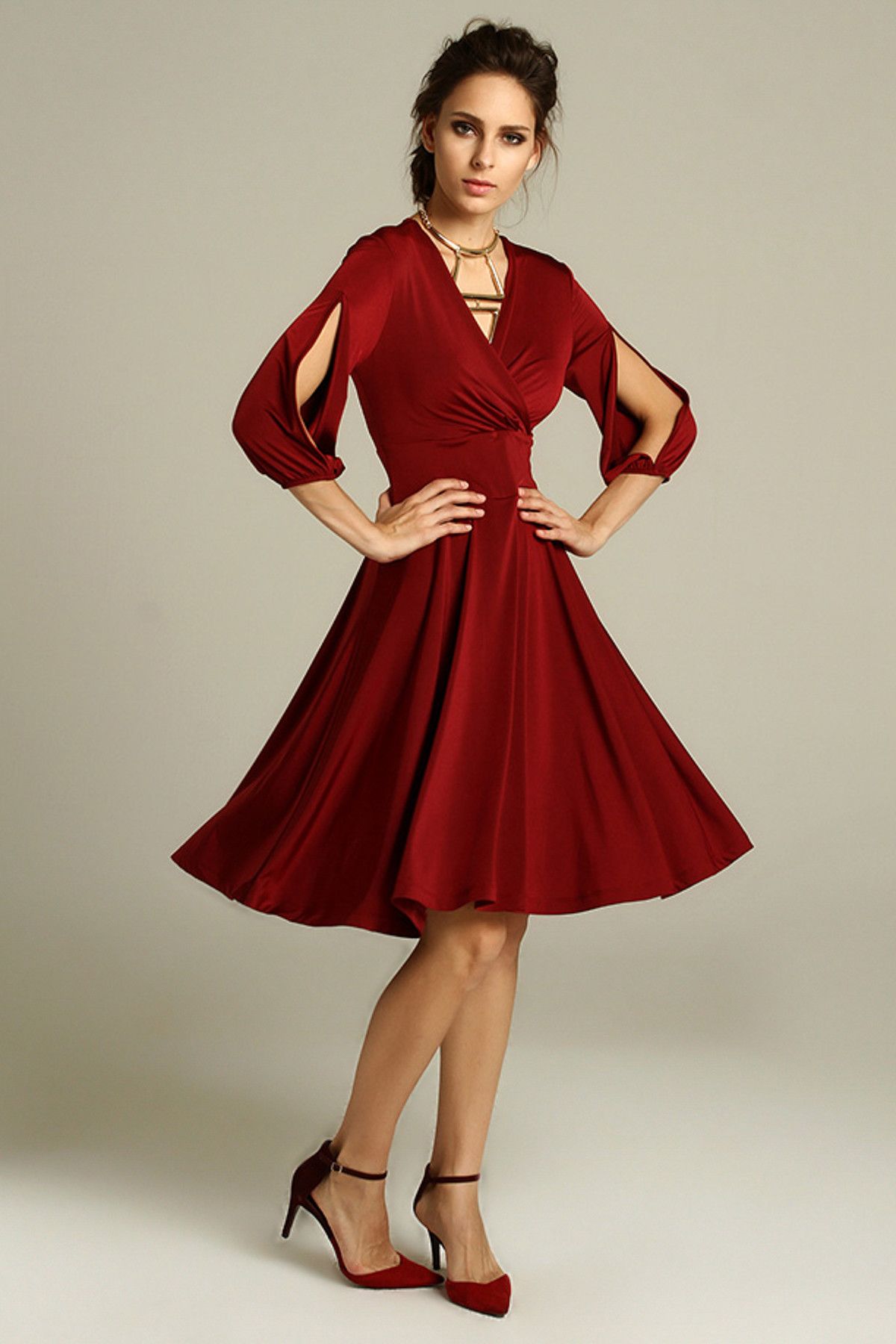 Laranor Kadın Marsala Haraketli Etek Detaylı Elbise 15L4216