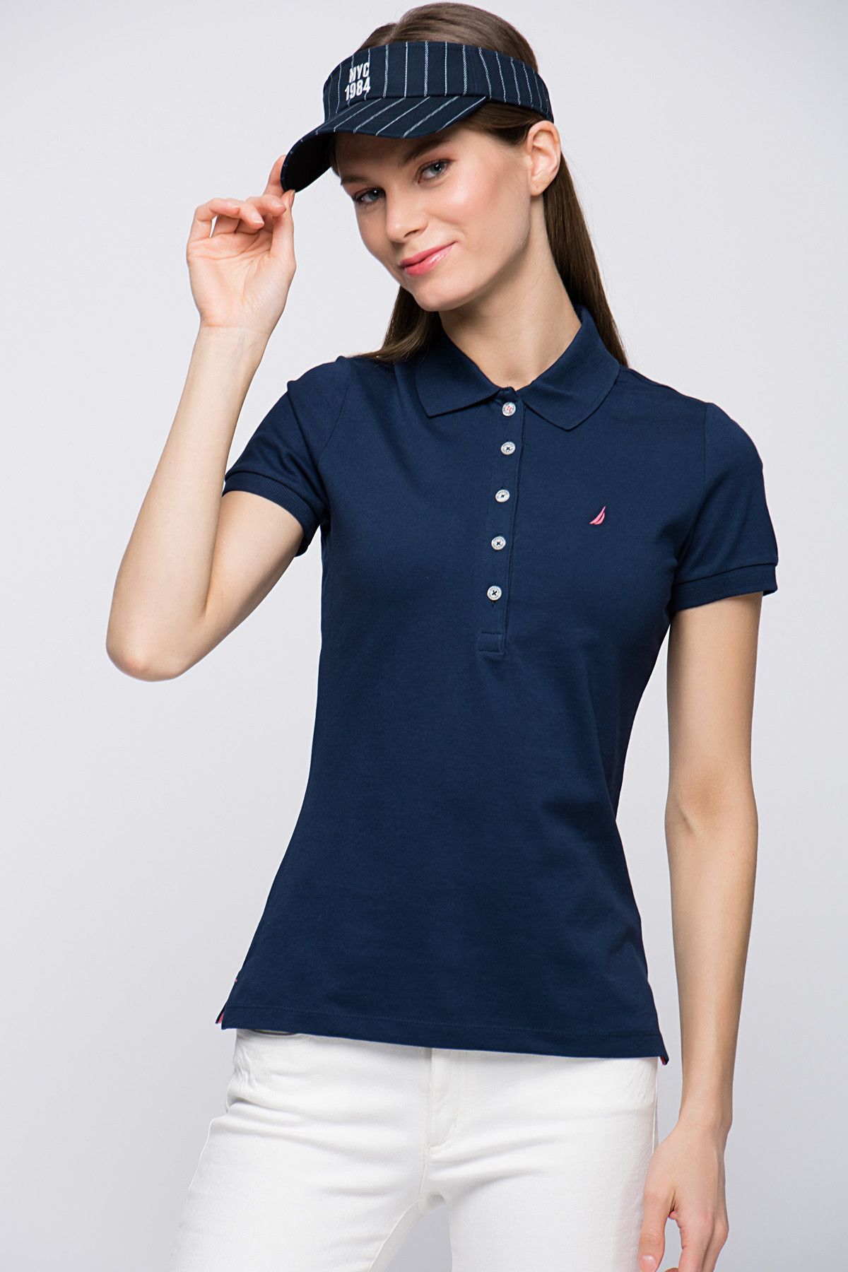 Nautica Kadın Lacivert Polo Yaka Lacivert T-shirt 419K002