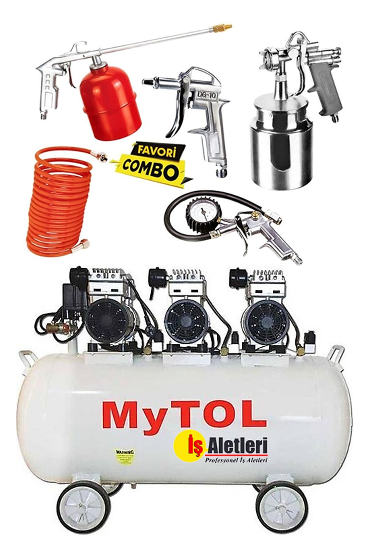 MYTOL 100 Litre Sessiz Yağsız Hava Kompresörü 3,3 Hp Medikal Yağsız Kompresör Ve Havalı Alet Seti