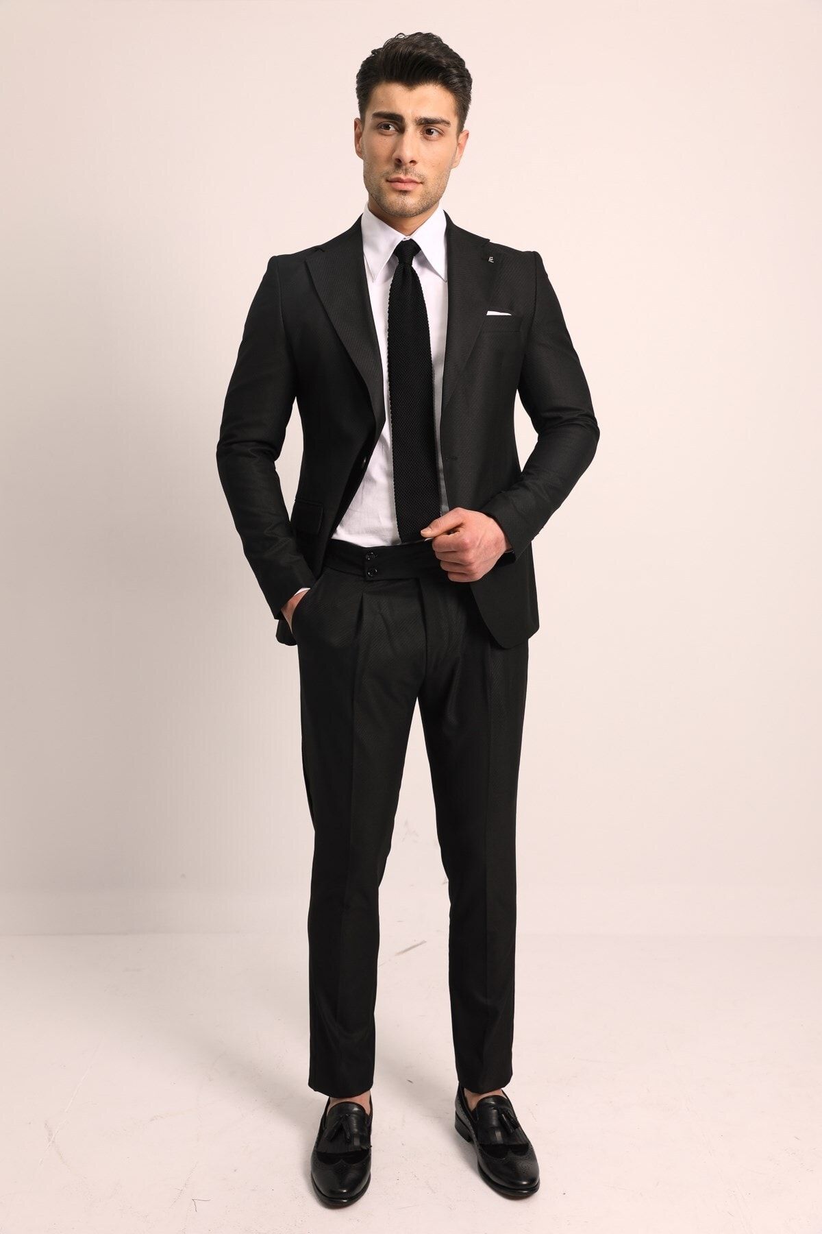 Fc Plus Erkek Siyah Tek Pile Slım Fıt Pantolonlu Takım Elbise
