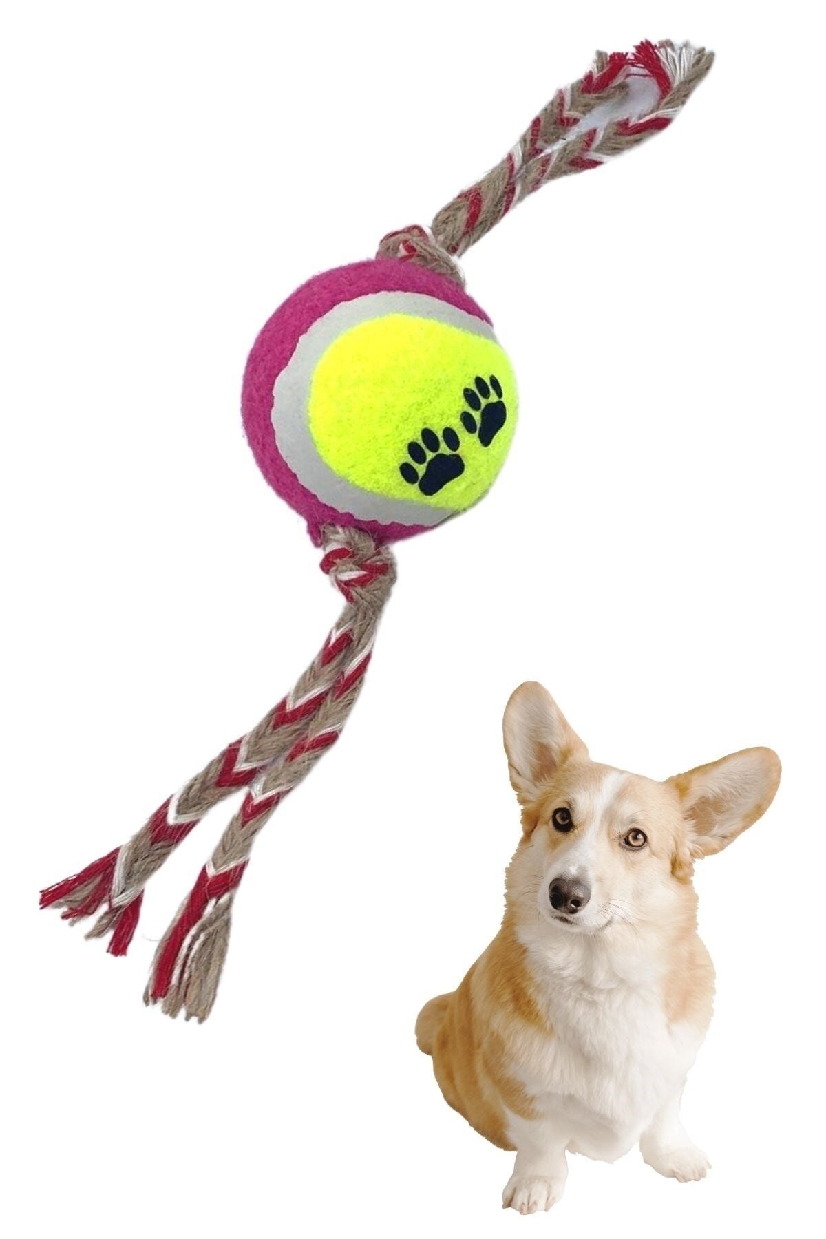 Buffer ® Renkli Halat Ve Tenis Toplu Yumaklı Köpek Çekiştirme Halat Oyuncağı