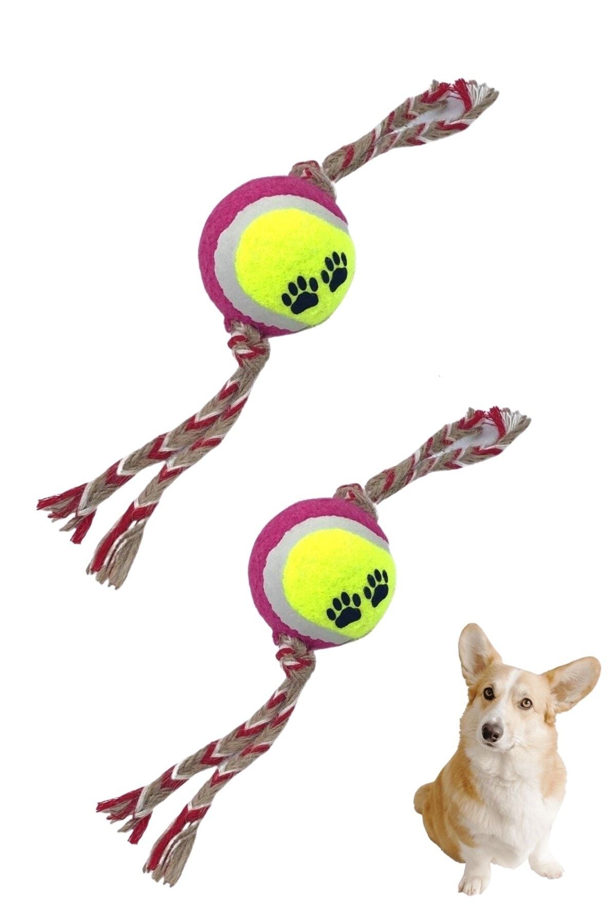 Buffer ® 2 Adet Renkli Halat Ve Tenis Toplu Yumaklı Köpek Çekiştirme Halat Oyuncağı