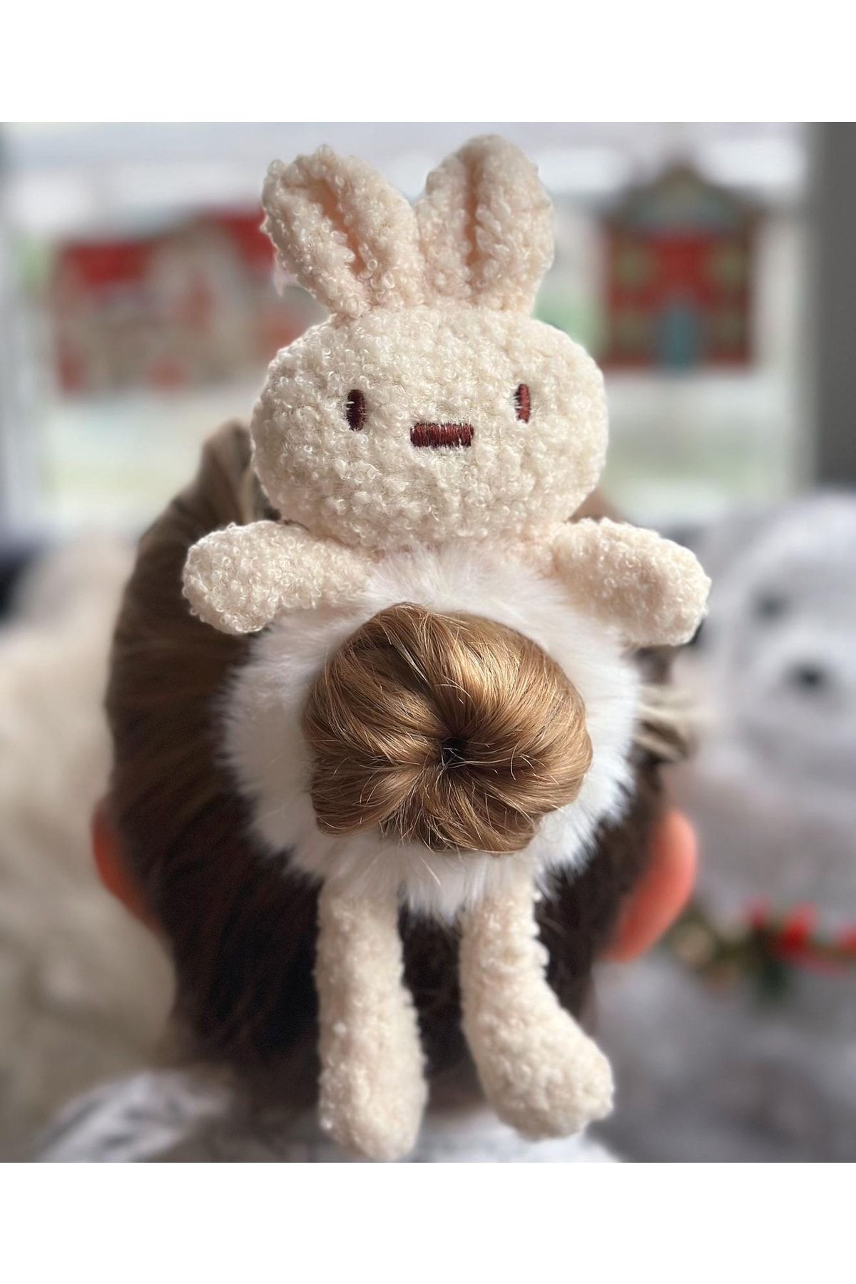 QUEEN AKSESUAR Sevimli 3d Boyutlu Oyuncak Peluş Büyük Tavşanlı Toka Lastikli Kadın Çocuk Tavşancık Tokası Beyaz