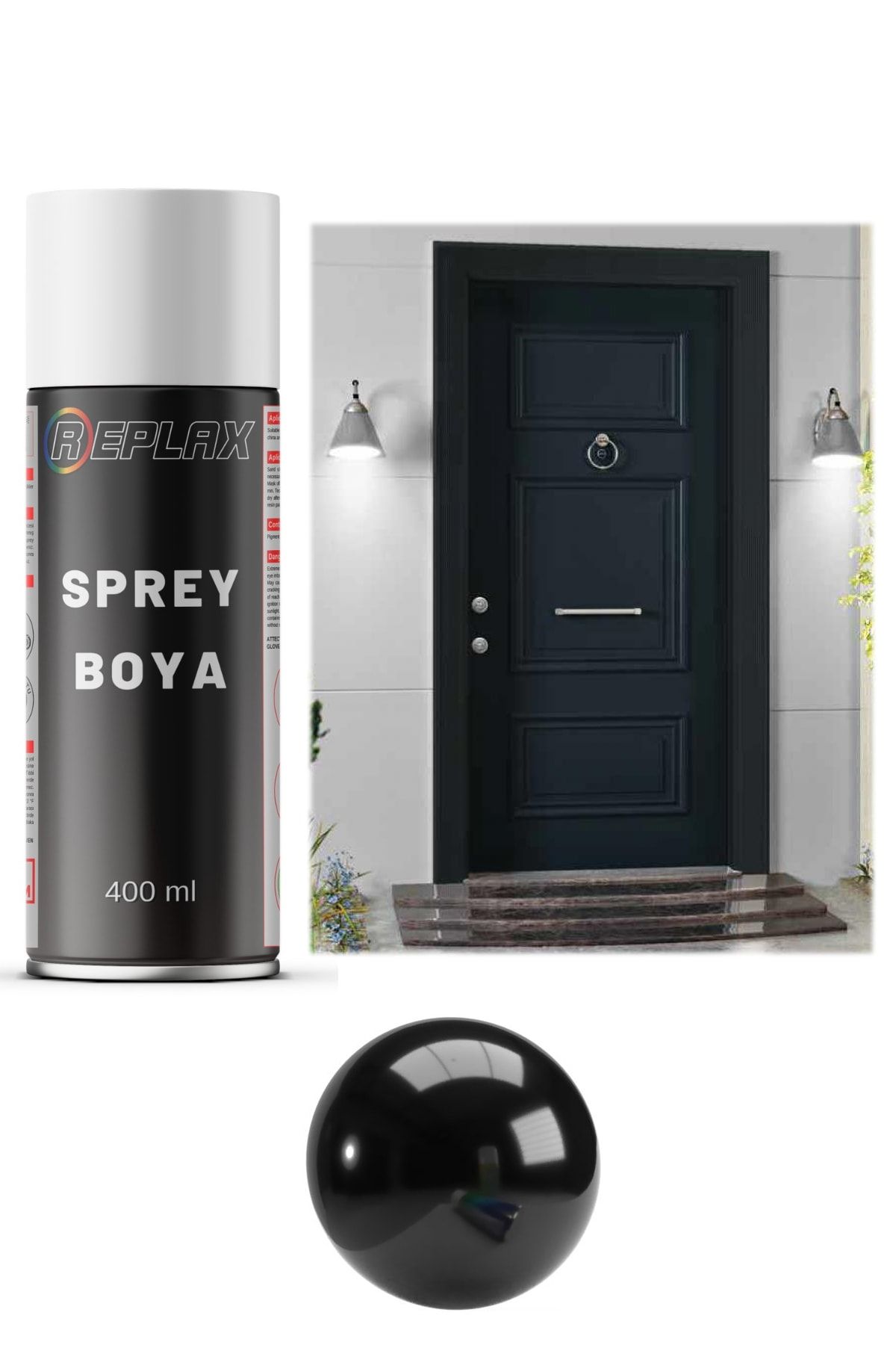 REPLAX Parlak Siyah Çelik Kapı Sprey Boyası 400 Ml.