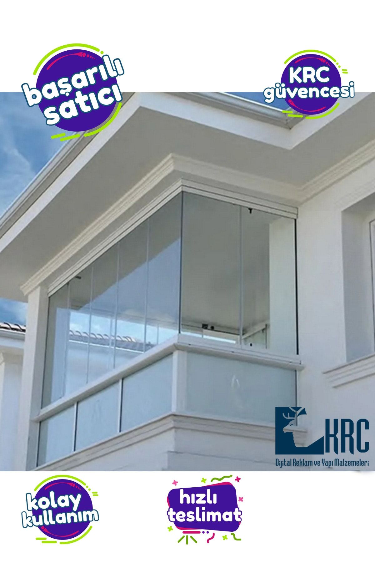 KRCDİJİTAL Balkon Camı Kaplama Folyosu 37cmx1mt Buzlu Cam Filmi Kendinden Yapışkanlı