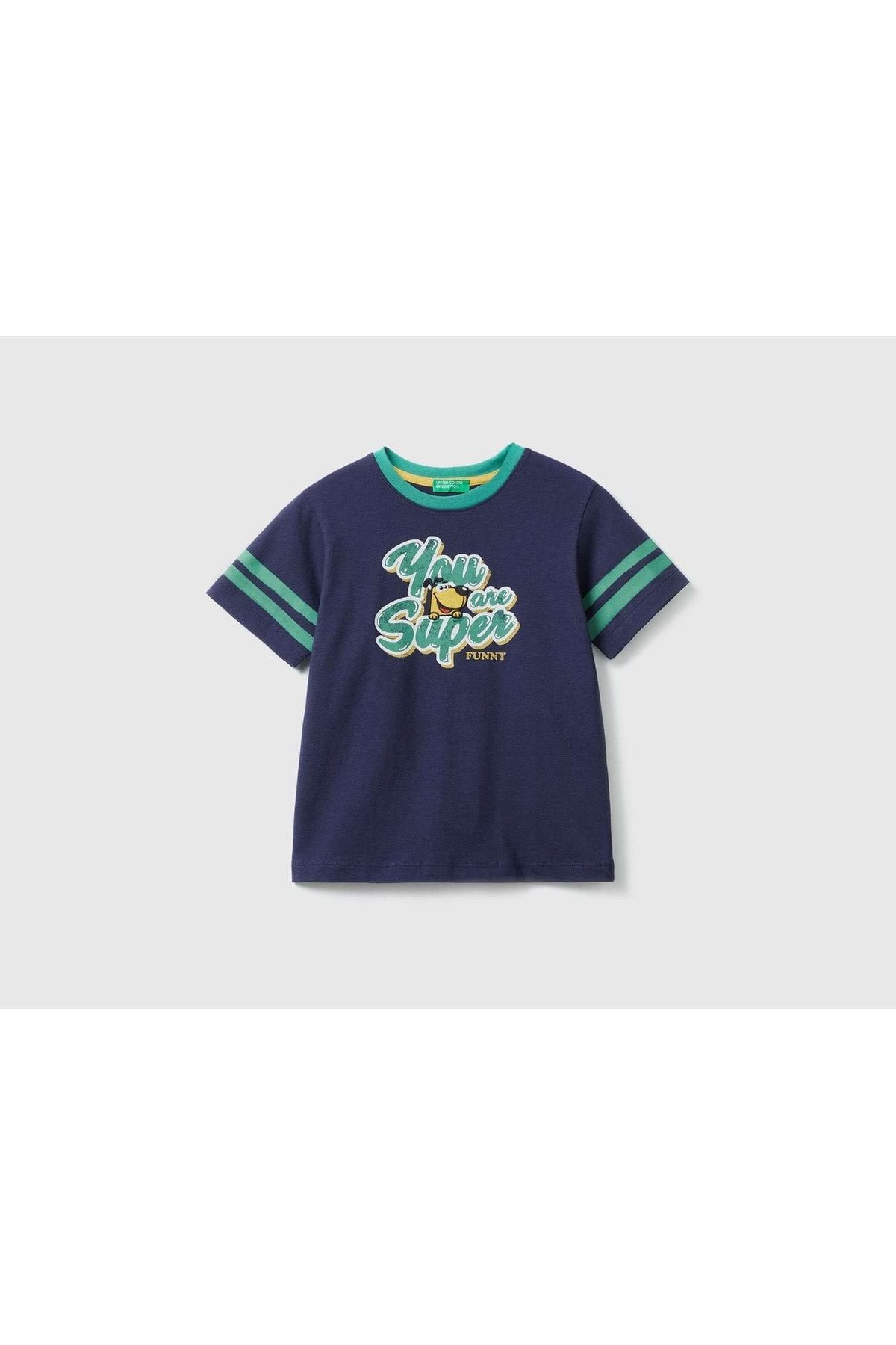 United Colors of Benetton Erkek Çocuk-lacivert-tek Cepli Grafik Baskılı T-shirt