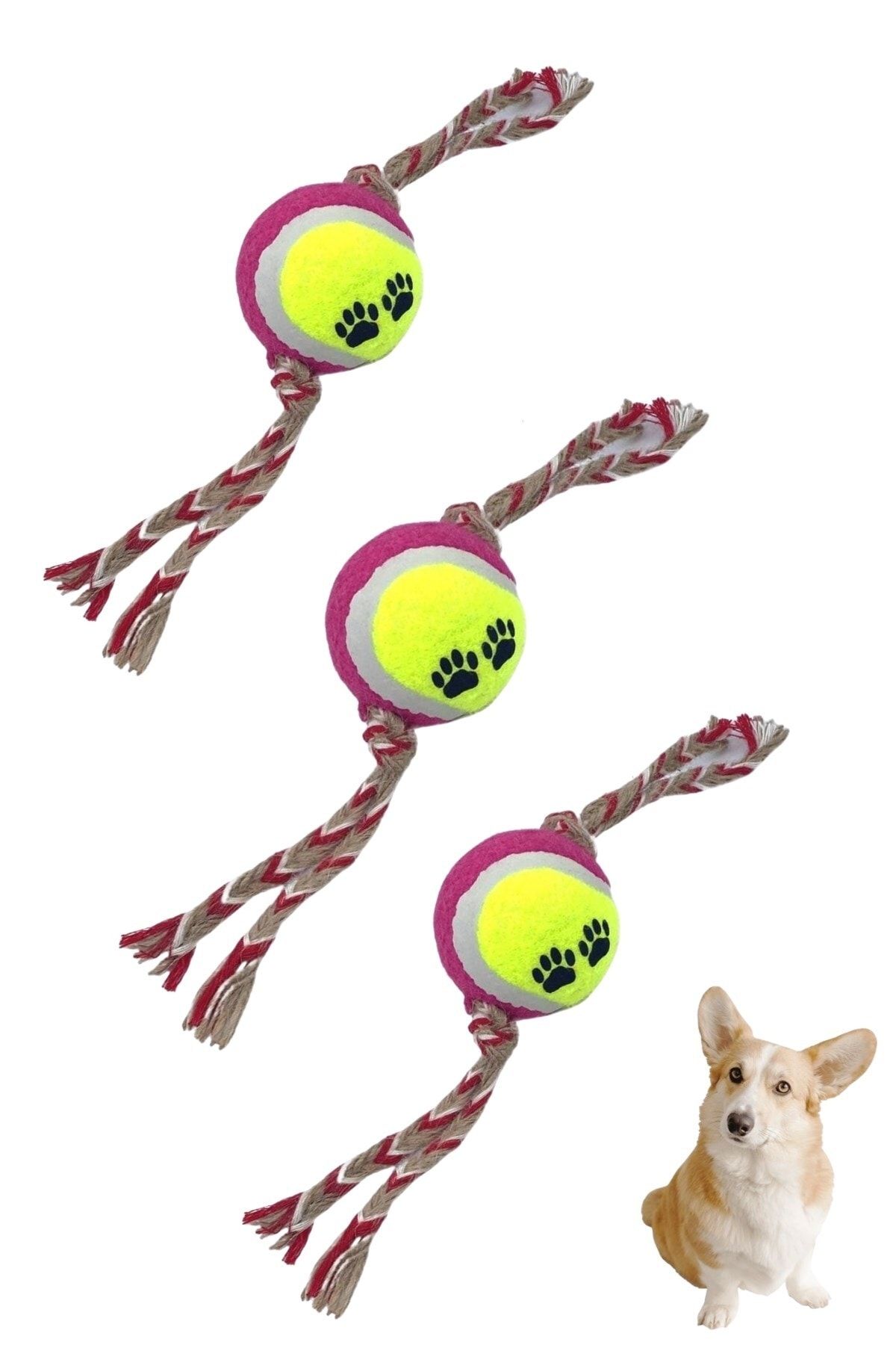 Buffer ® 3 Adet Renkli Halat Ve Tenis Toplu Yumaklı Köpek Çekiştirme Halat Oyuncağı