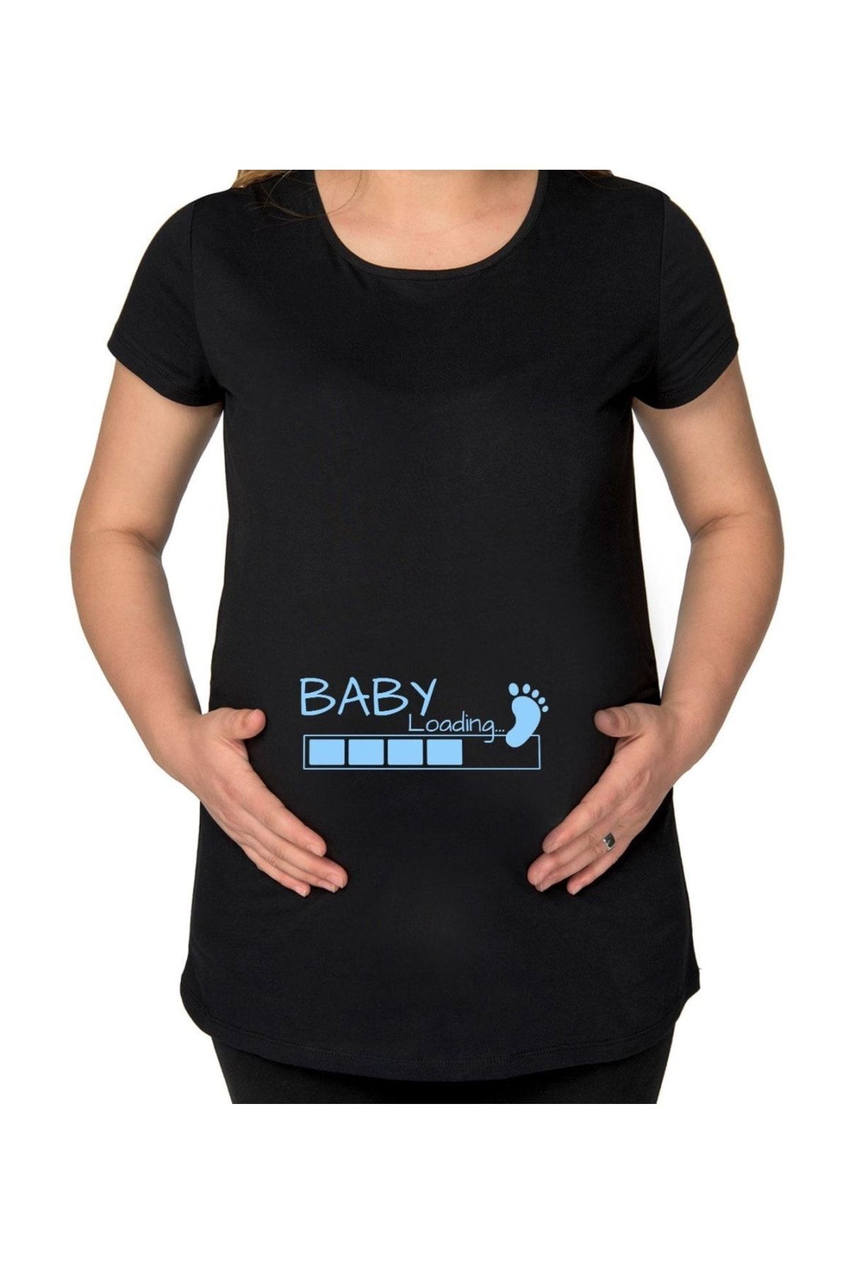 Bk Gift Baby Loading Tasarımlı Siyah Hamile Tişört-1