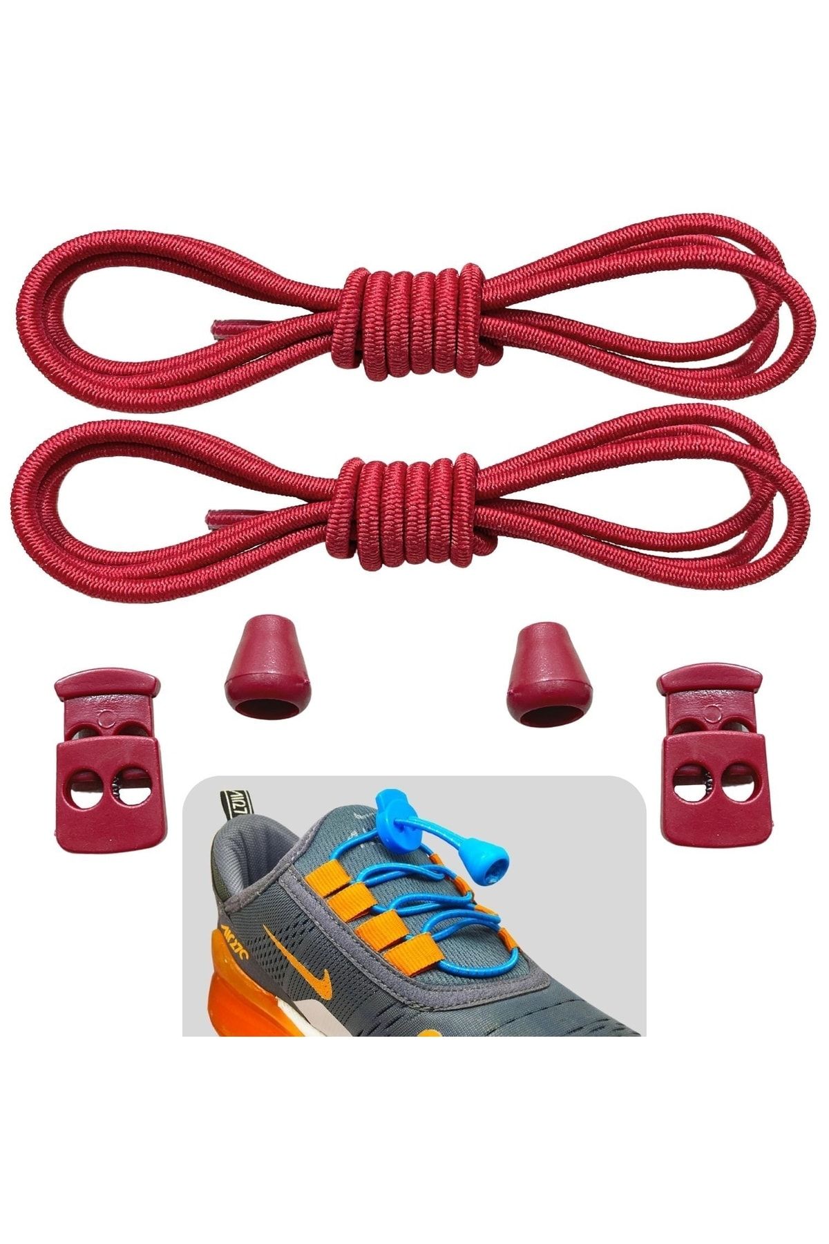 ipekbazaar Kırmızı Akıllı Bağcık, Pratik Lastikli Ayakkabı Bağcığı, Spor, Çocuk, Klasik Ve Bot Bağcığı, 1 Çift