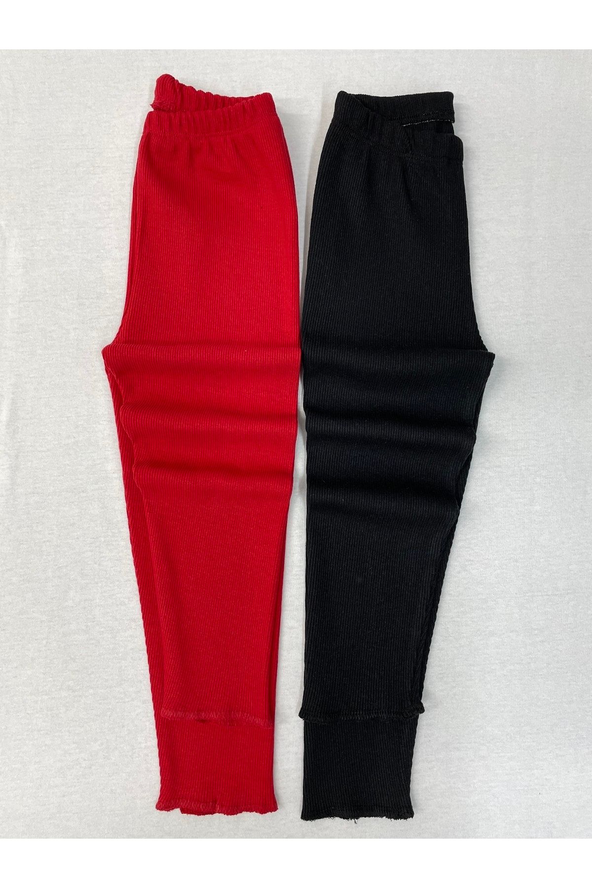 Berat moda Esnek Fitilli Siyah - Kırmızı 2li Kız-erkek Kışlık Çocuk Tayt