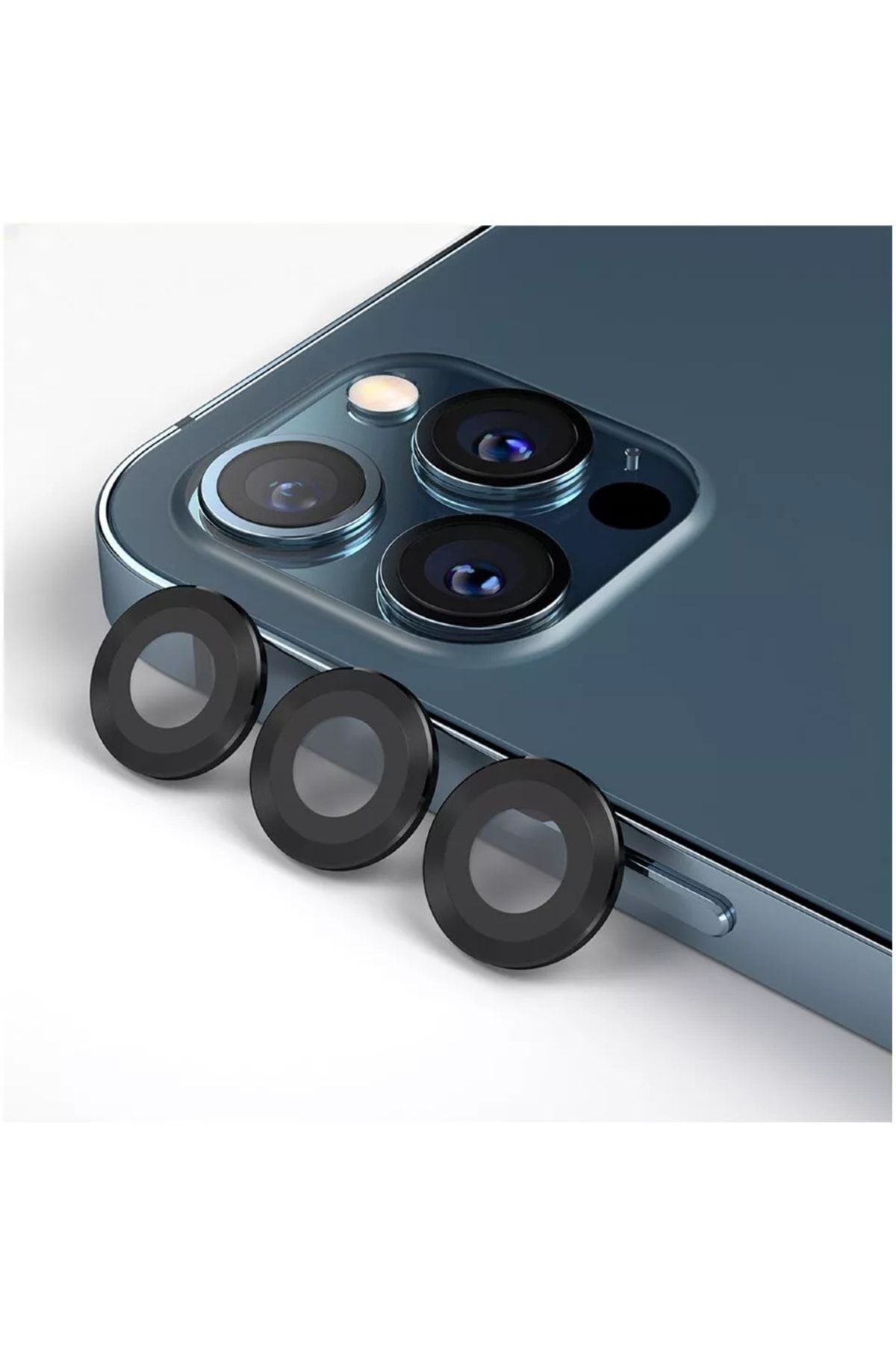 CONOCER Iphone 13 Pro/13 Pro Max Uyumlu Alüminyum Alaşım 3d Kamera Lens Koruyucu Siyah [3'lü Set]