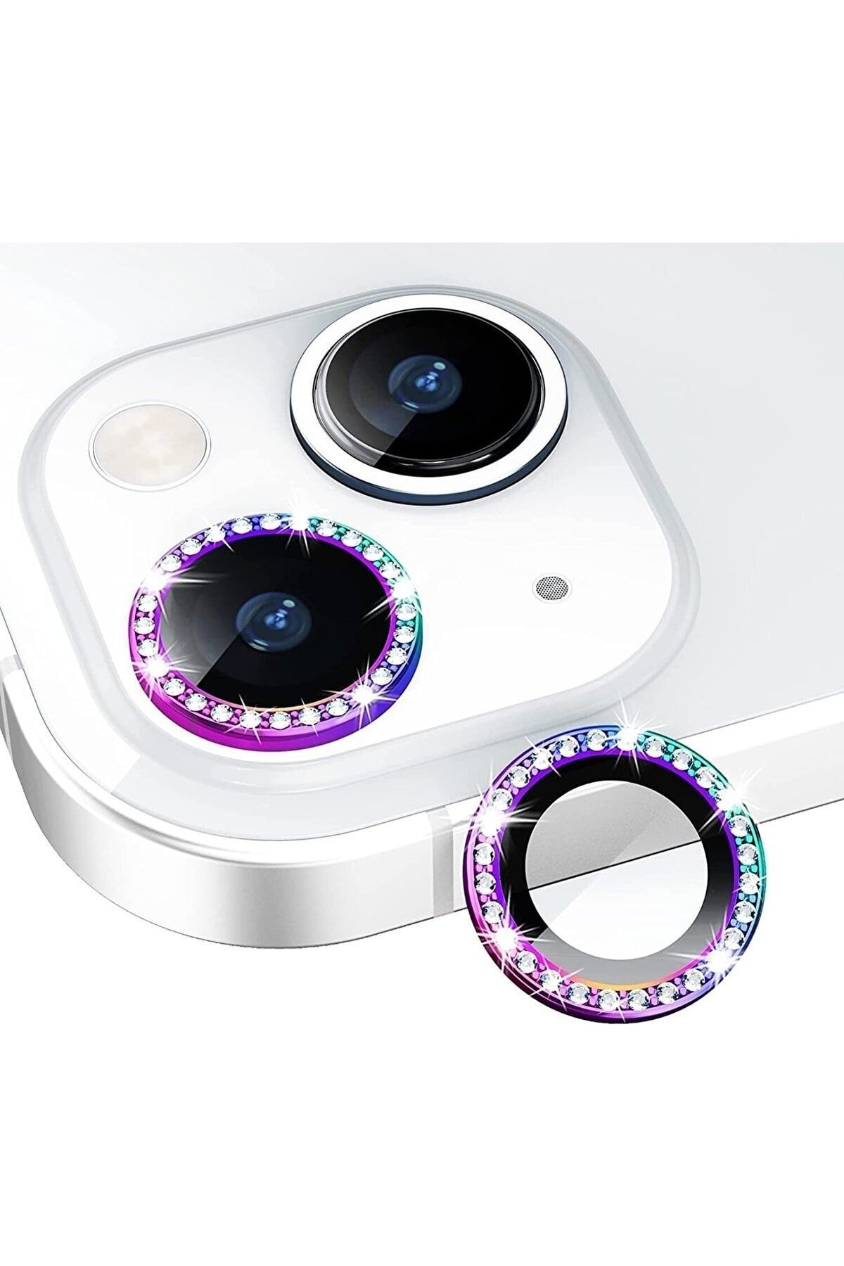 CONOCER Iphone 13 /13 Mini Uyumlu Swarovski Taşlı 3d Kamera Lens Koruyucu Colorful [2'li Set]