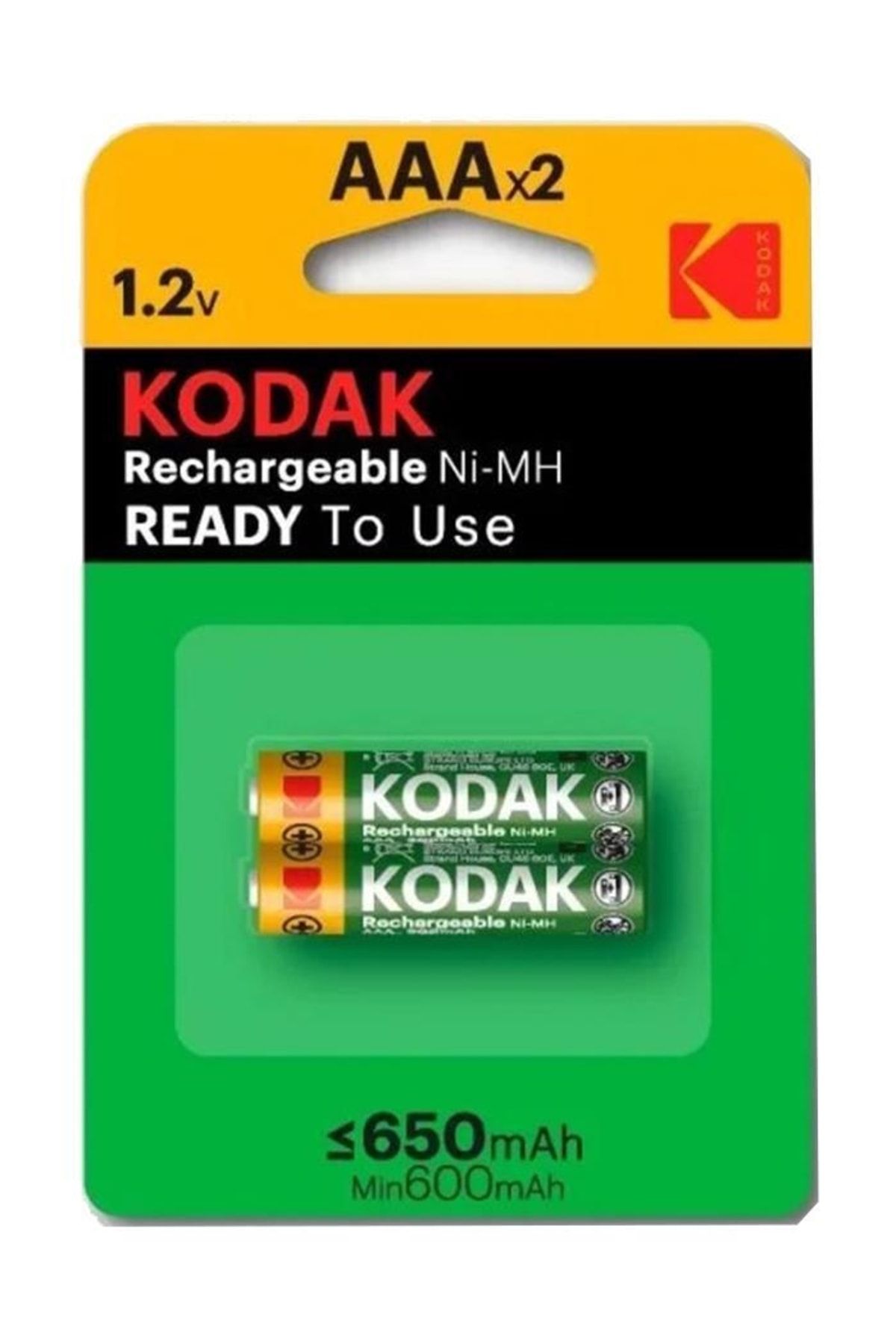 Kodak Ince Şarj Edilebilir Aaa 650 Mah 2 Li 1 Paket Kumanda Pili Şarjlı Ni-mh 1 Paket Doldurulabilir Pil