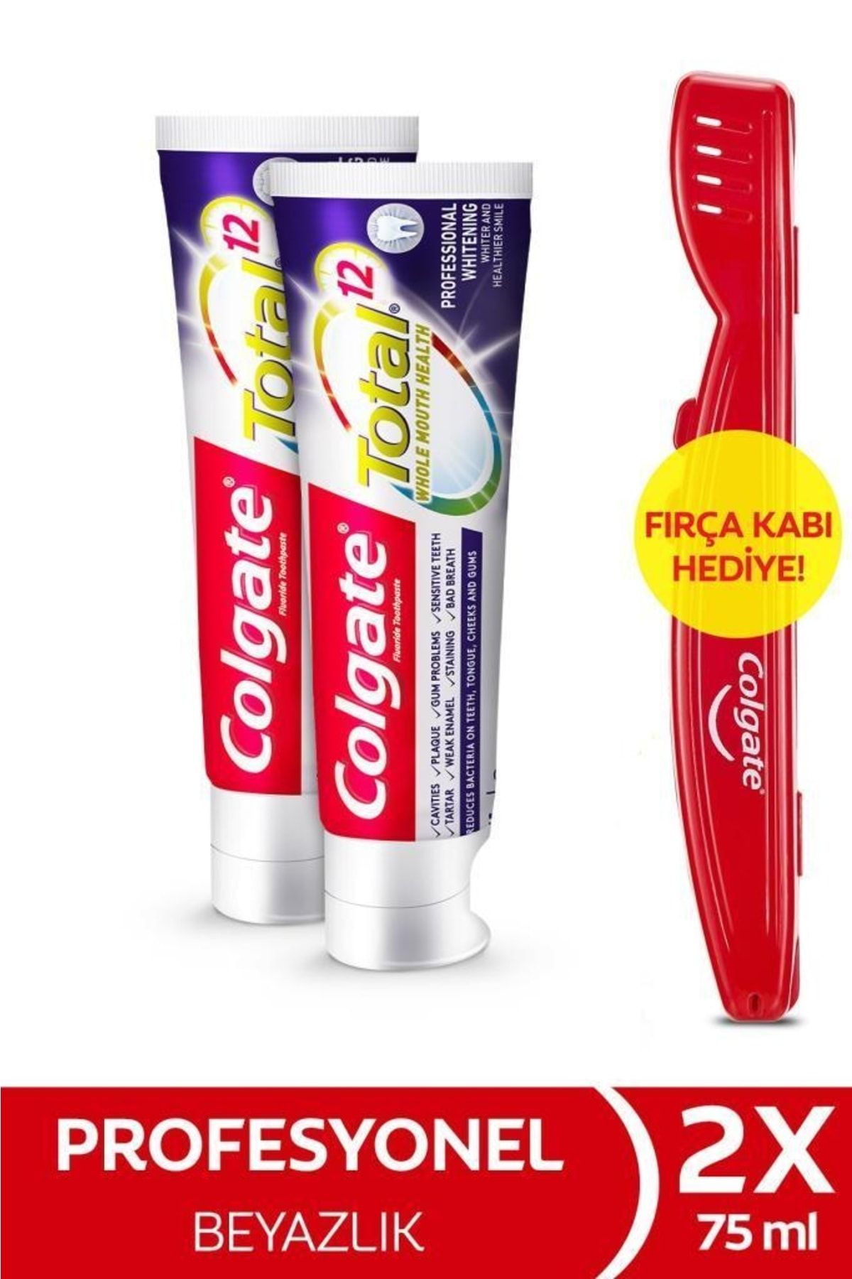 Colgate Total Profesyonel Beyazlık Beyazlatıcı Diş Macunu 75 ml X 2 Adet Fırça Kabı Hediye