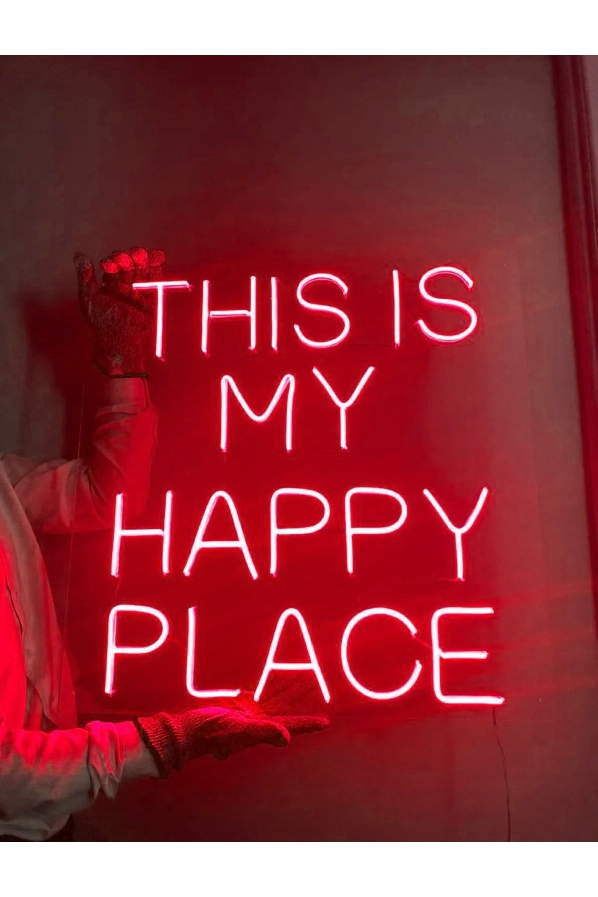 dekoraven This Is My Happy Place Neon Yazı Led Tabela Dekoratif Aydınlatma(50x50cm)