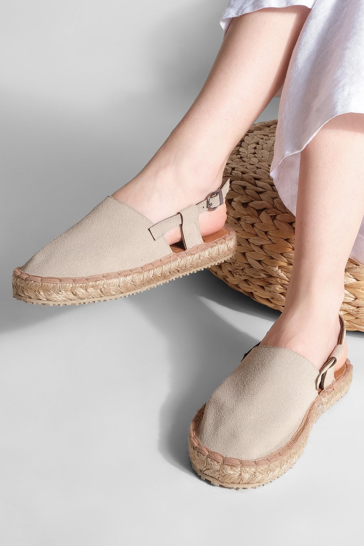 Marjin Kadın Hasır Detaylı Önü Kapalı Espadril Sandalet Günlük Sandalet Dokez bej