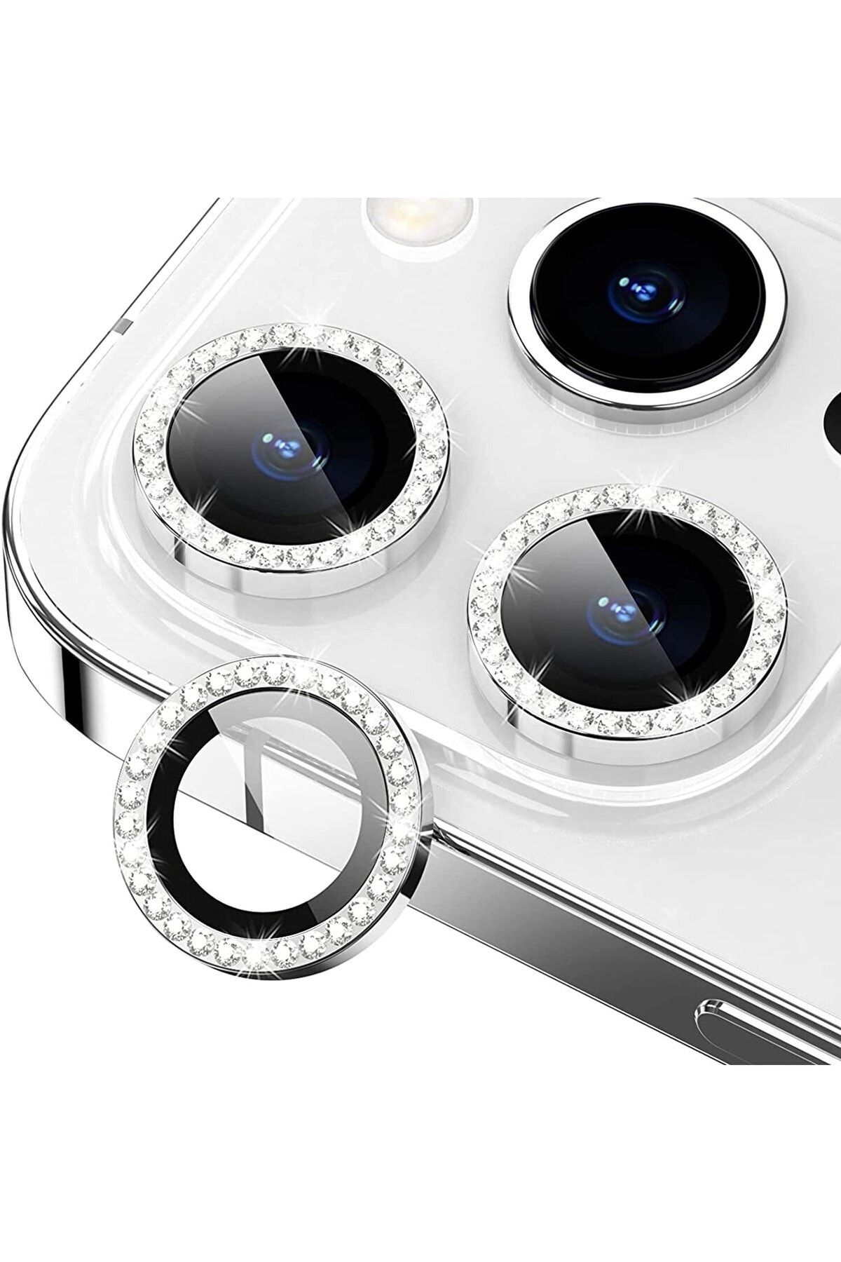 CONOCER Iphone 11 Pro /11 Pro Max Uyumlu Swarovski Taşlı 3d Kamera Lens Koruyucu Gümüş [3'lü Set]
