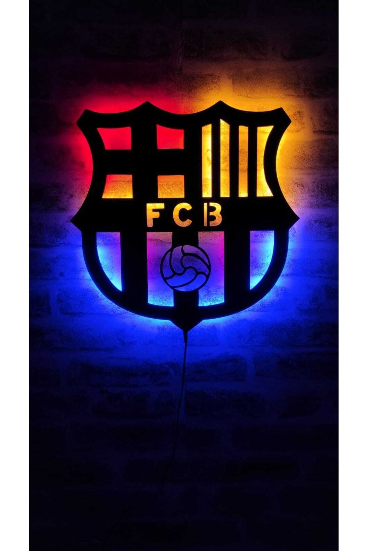 YufiDesign Fc Barcelona Duvar Tablosu, Ahşap Işıklı Duvar Tablosu, Futbol Dekor