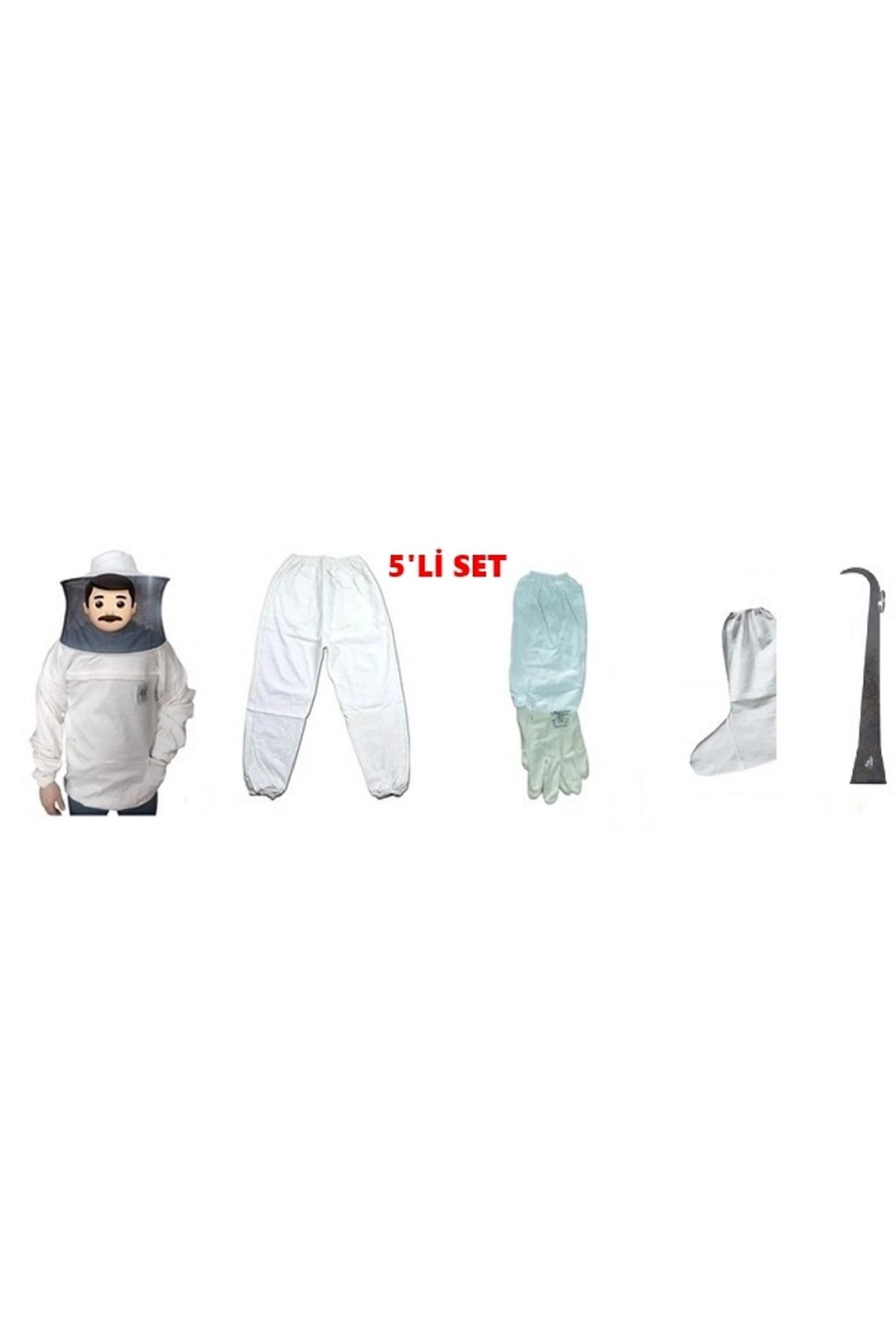 Ak Arıcılık 5li Set (normal Maske, Pantolon, Eldiven, Arıcı Çorabı Ve El Demiri)