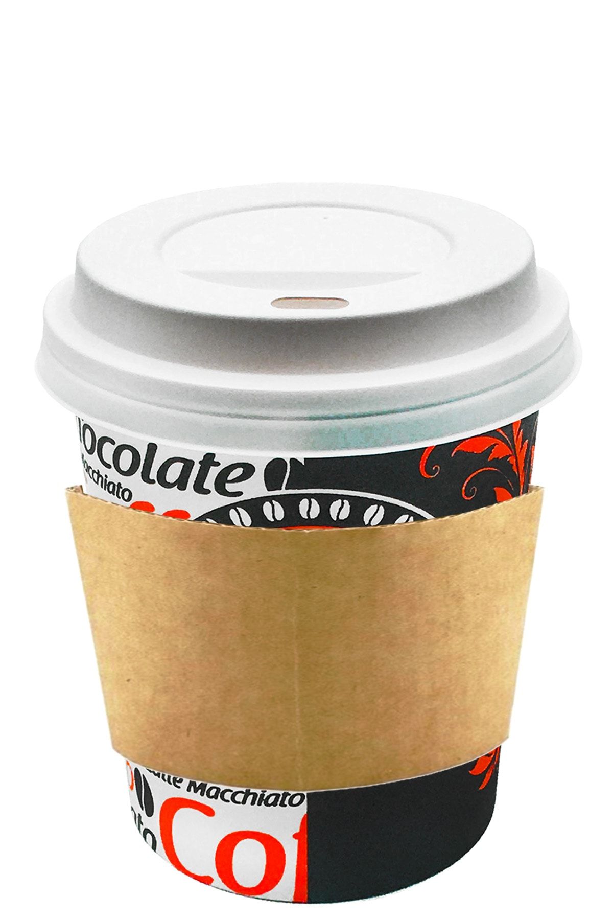 Afra Tedarik 8 Oz Beyaz Kapaklı Tutamaçlı Karton Bardak Latte Kahve Kağıt Bardak Sleeve 250 Ml - 100'lü